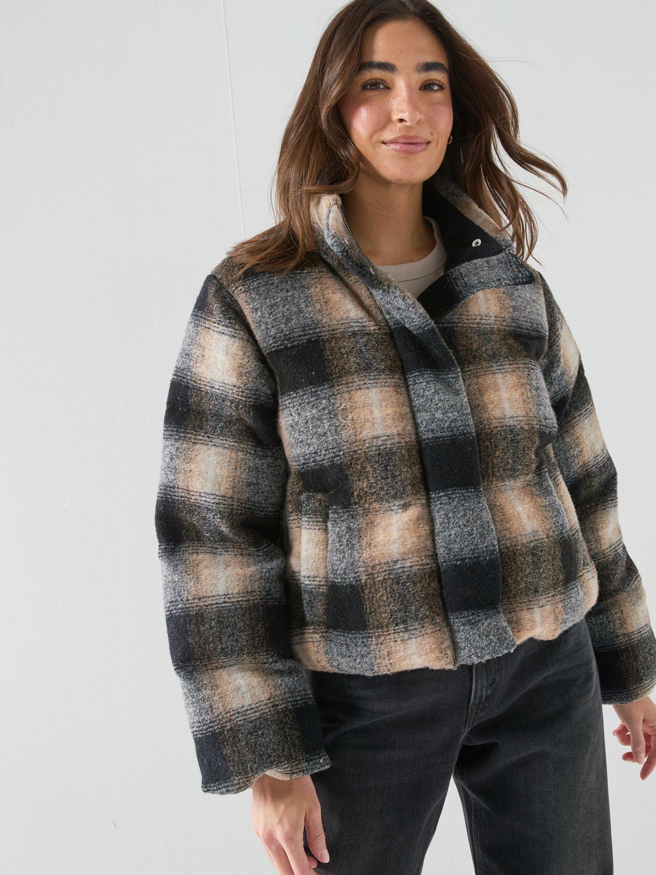 Image 6 of 6 of Levi's Levis Brynn Crop Checked Puffer Jacket - Brown
