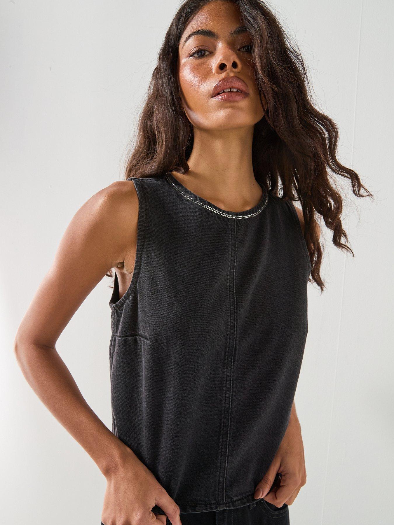 Levi's Rhinestone Denim Shell Sleeveless Top - Grey