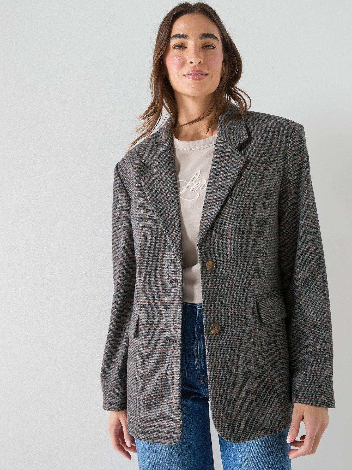 Image 6 of 6 of Levi's Luna Relaxed Fit Checked Blazer - Grey