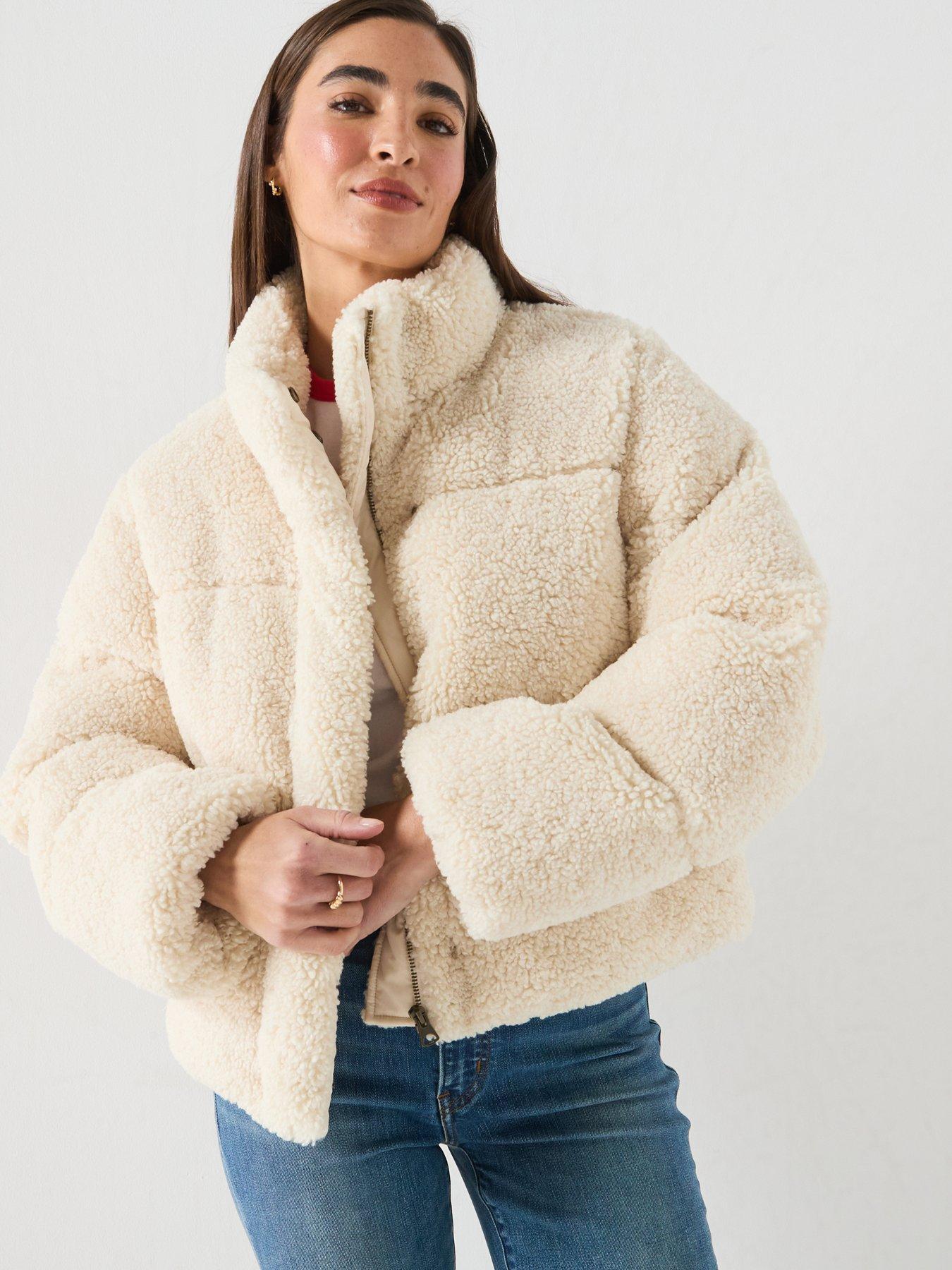 Image 1 of 6 of Levi's Brynn Crop Borg Fleece Puffer Jacket - White Swan
