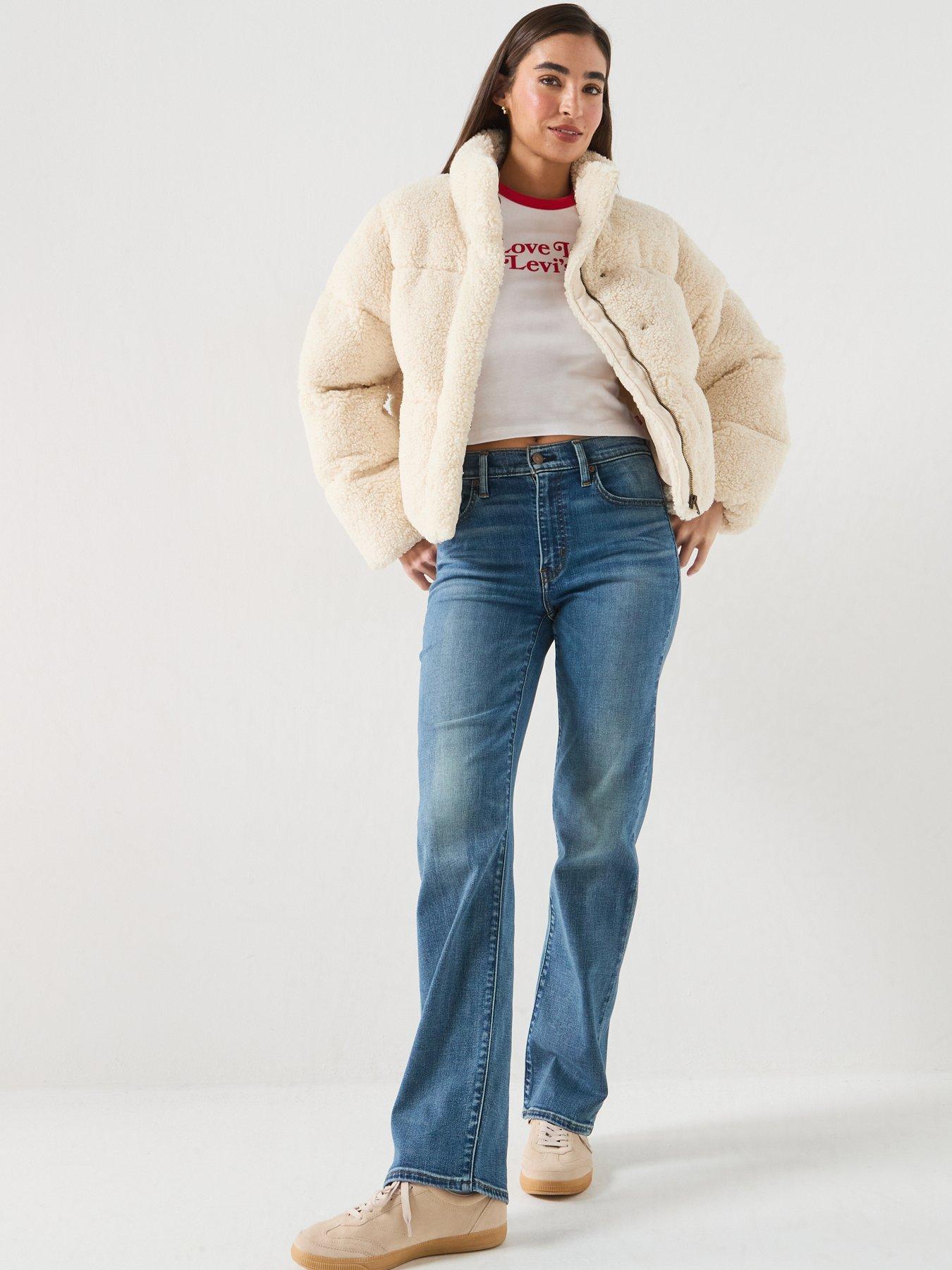 Image 3 of 6 of Levi's Brynn Crop Borg Fleece Puffer Jacket - White Swan