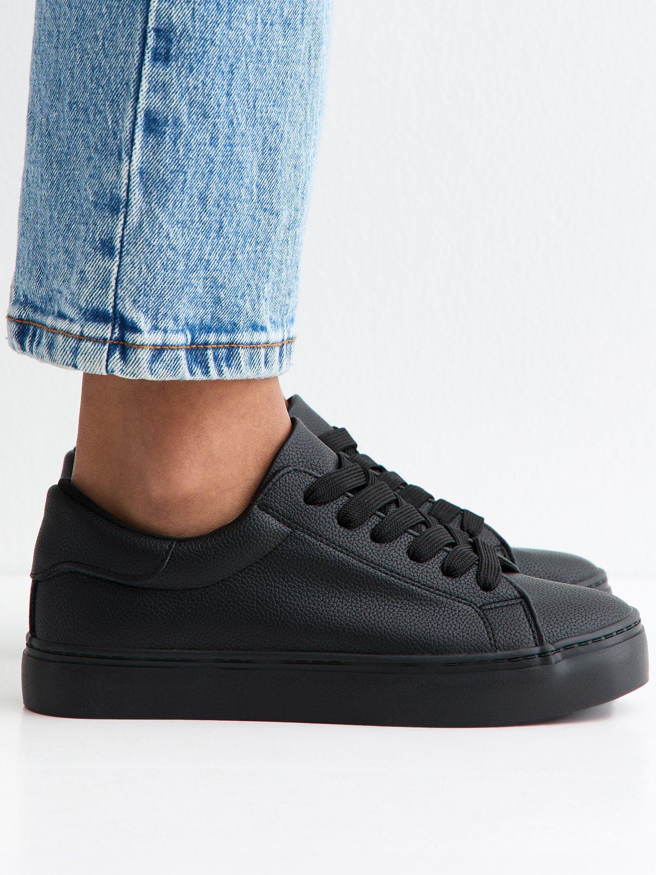 New Look Faux Leather Lace Up School Shoe Trainers - Black