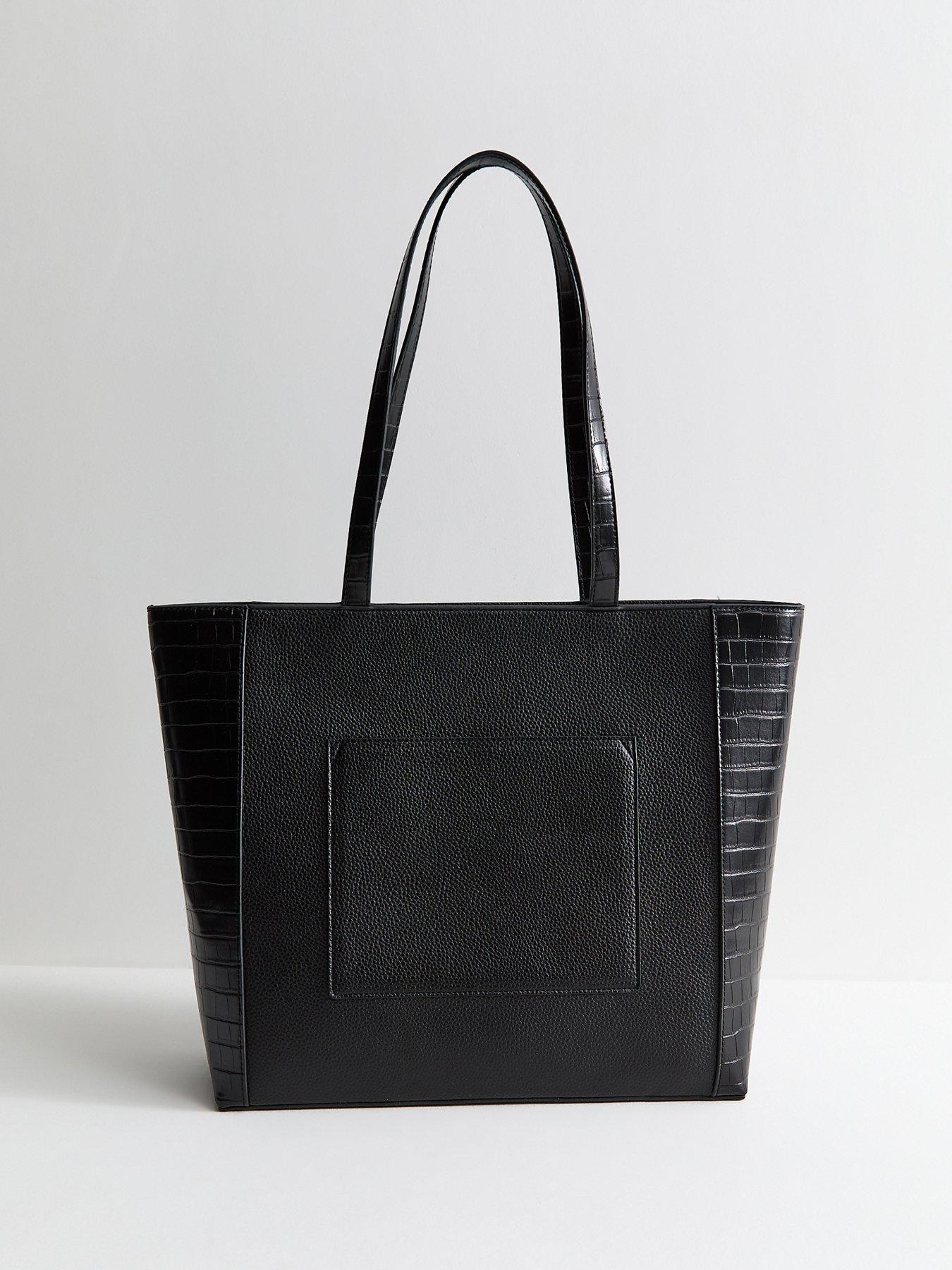 Image 2 of 4 of New Look Black Faux Leather Croc Embossed Tote Bag