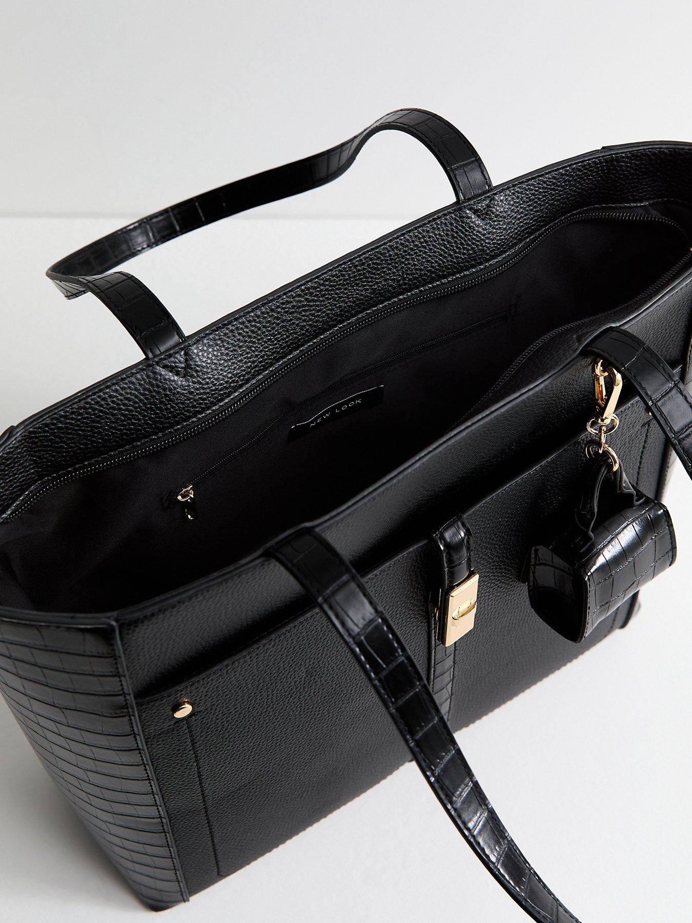 Image 3 of 4 of New Look Black Faux Leather Croc Embossed Tote Bag