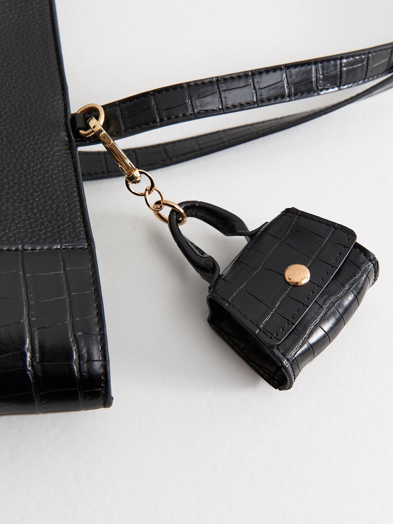 Image 4 of 4 of New Look Black Faux Leather Croc Embossed Tote Bag