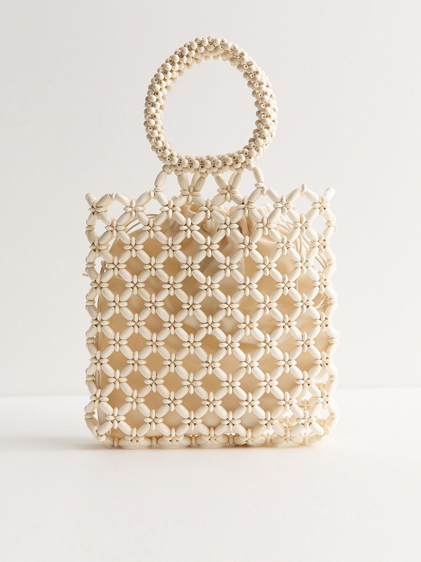 Image 1 of 3 of New Look Beaded Top Handle Grab Bag - Cream