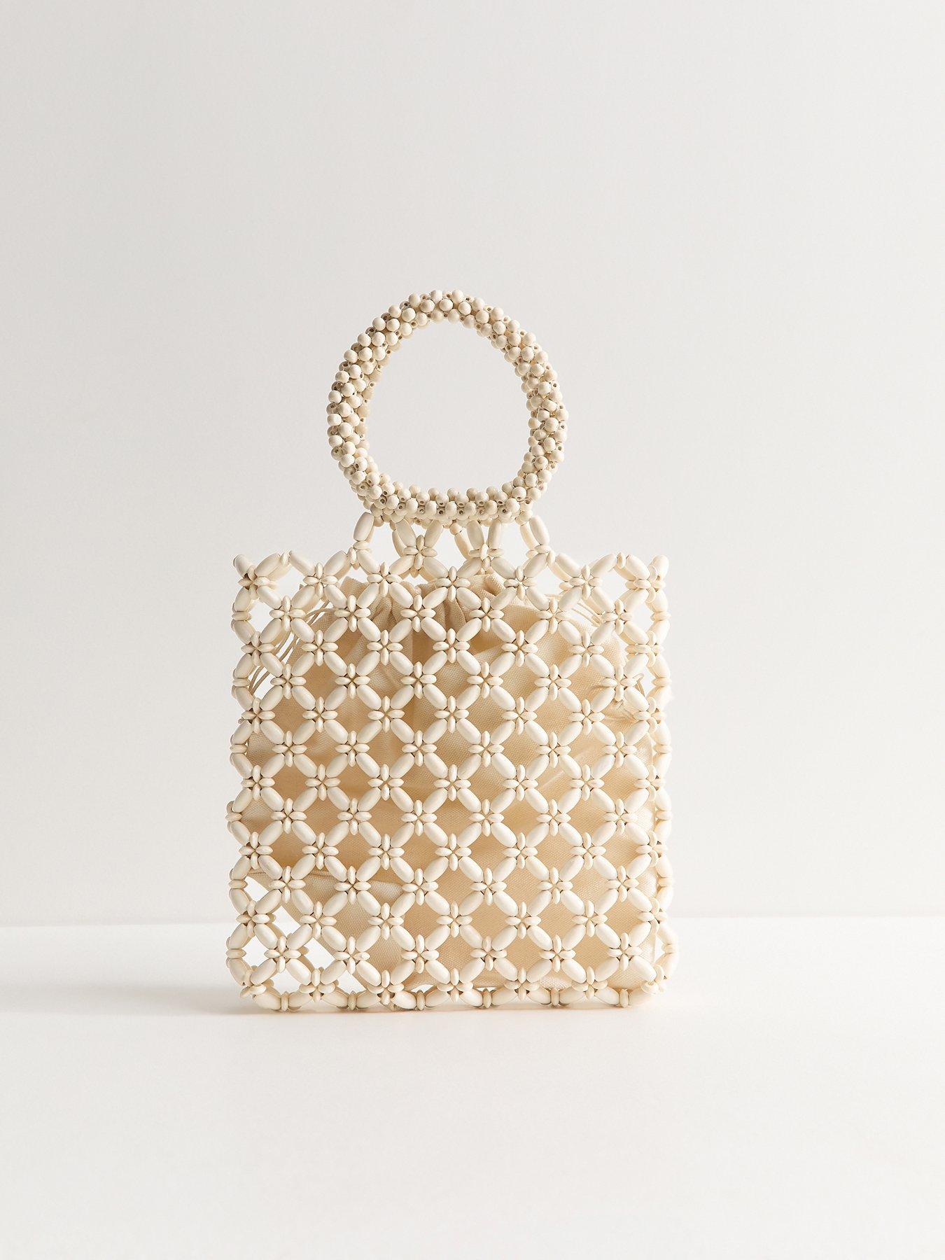 Image 2 of 3 of New Look Beaded Top Handle Grab Bag - Cream