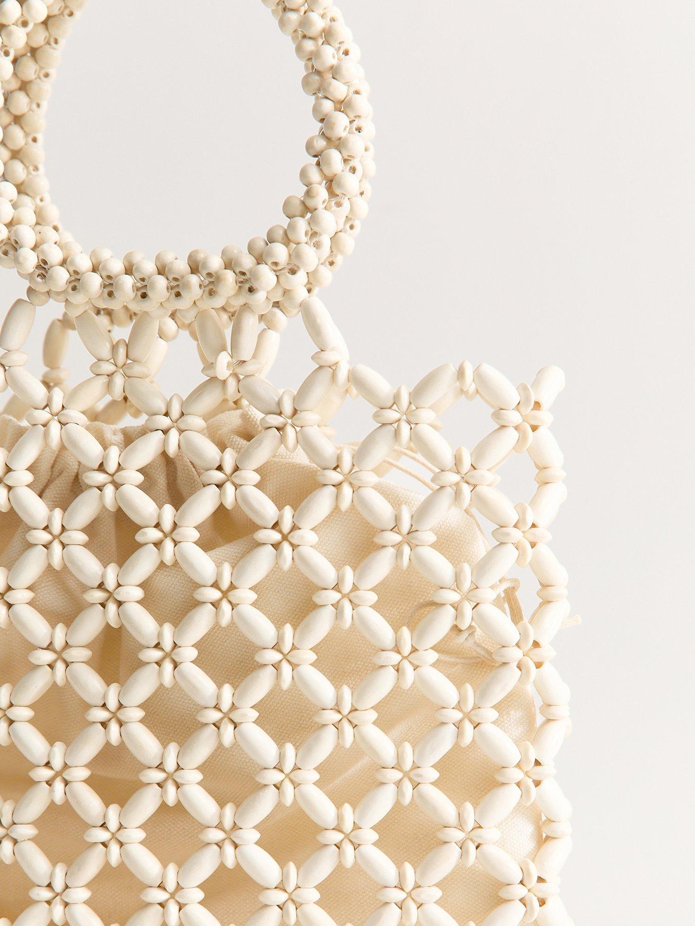 Image 3 of 3 of New Look Beaded Top Handle Grab Bag - Cream