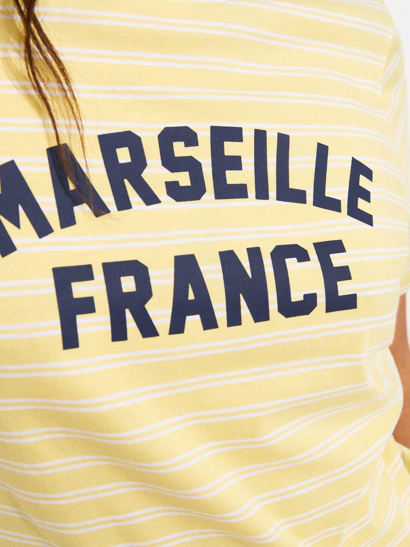 Image 3 of 3 of New Look Cotton Striped Marseille Print Relaxed T-Shirt - Yellow