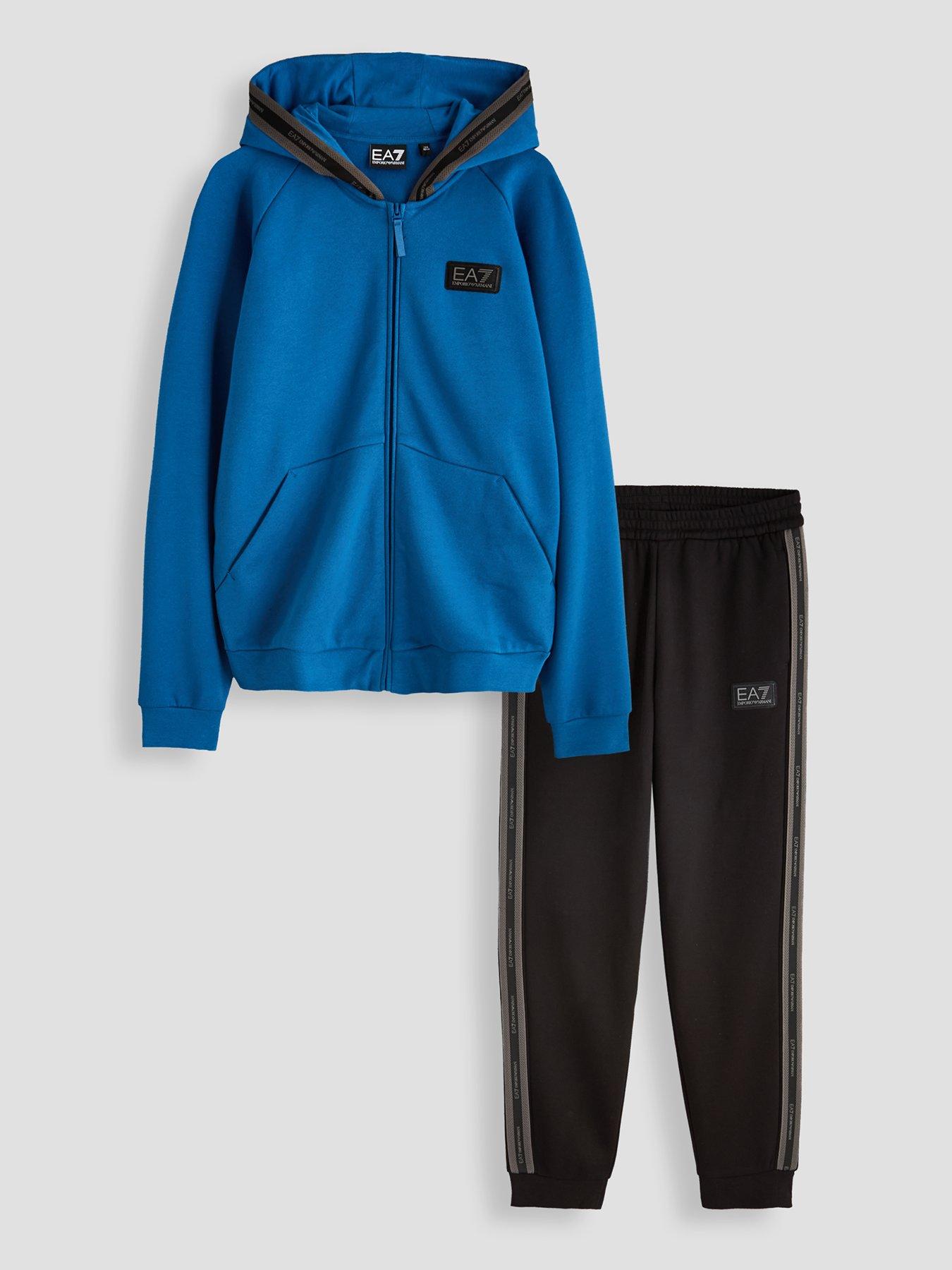 Image 1 of 5 of EA7 Emporio Armani Boys Train Logo Series Hooded Tracksuit - Blue/black