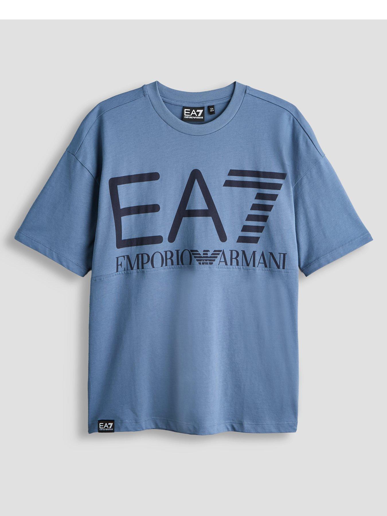 Image 1 of 4 of EA7 Emporio Armani Boys Train Logo Series Oversize Logo Short Sleeve T-Shirt - Blue