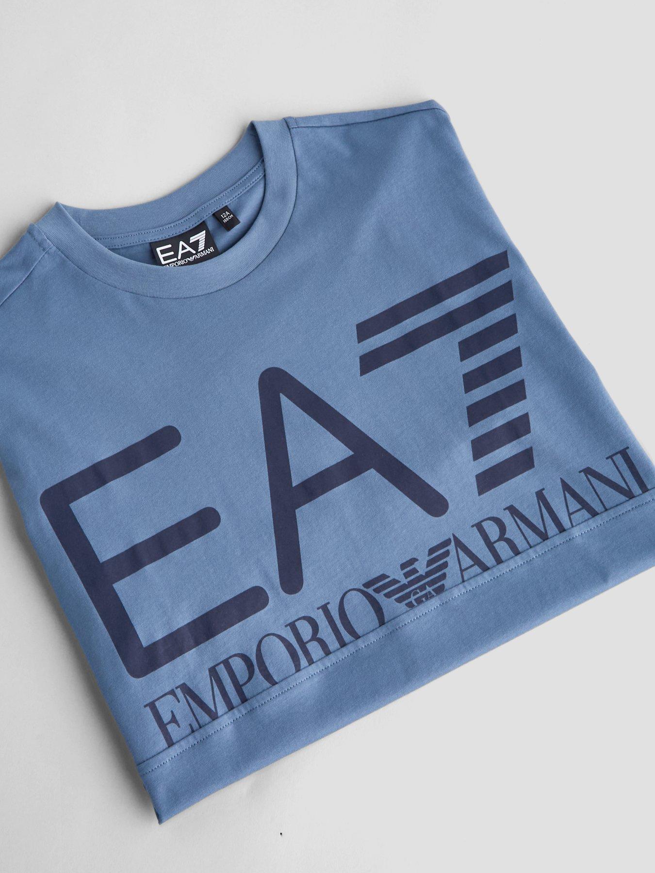 Image 3 of 4 of EA7 Emporio Armani Boys Train Logo Series Oversize Logo Short Sleeve T-Shirt - Blue