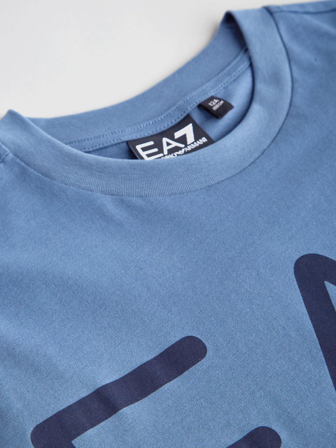 Image 4 of 4 of EA7 Emporio Armani Boys Train Logo Series Oversize Logo Short Sleeve T-Shirt - Blue