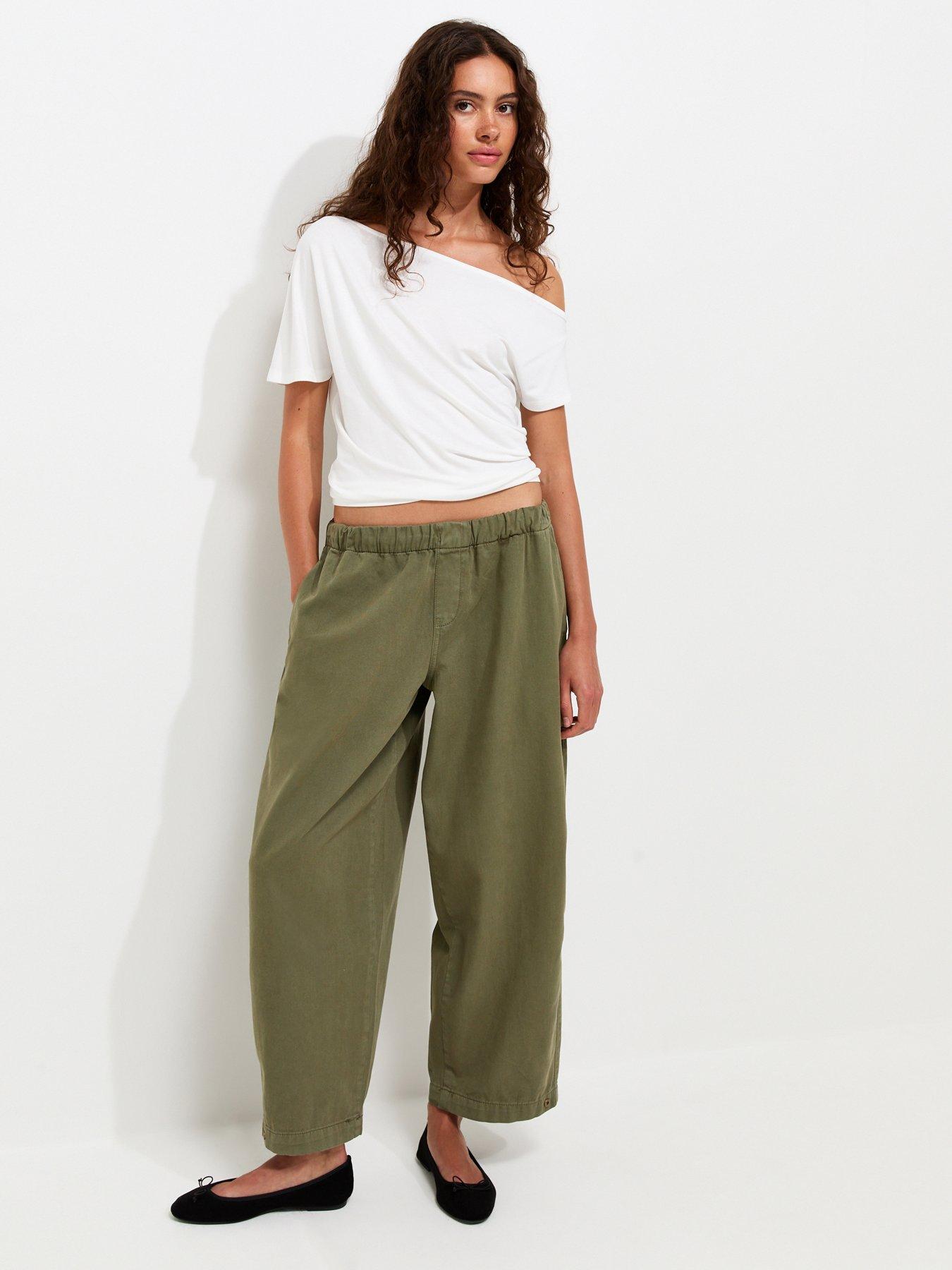 New Look Barrel Leg Adjustable Taper Trousers - Green
