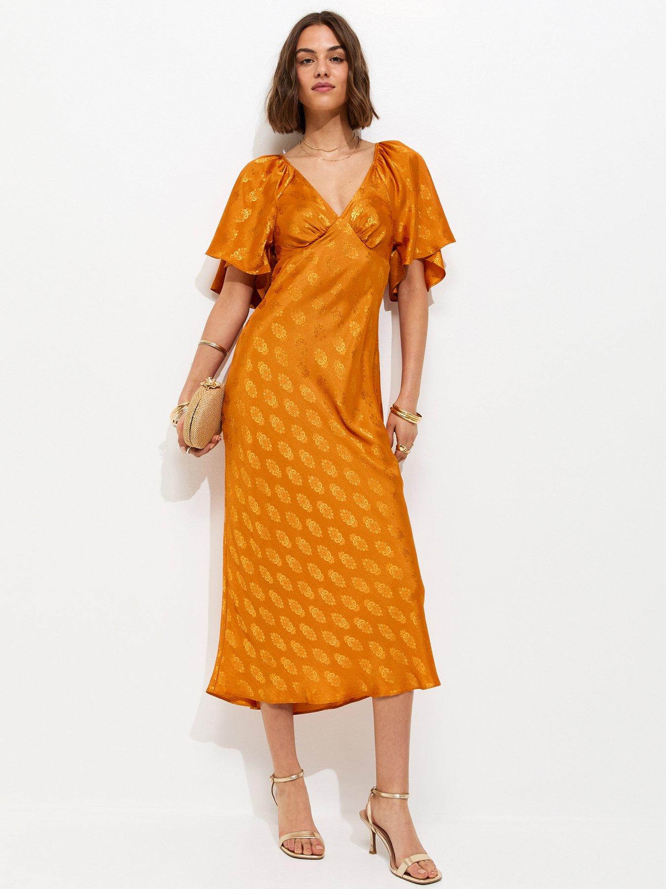 New Look Paisley Pattern Jacquard Flutter Sleeve Midi Dress - Yellow