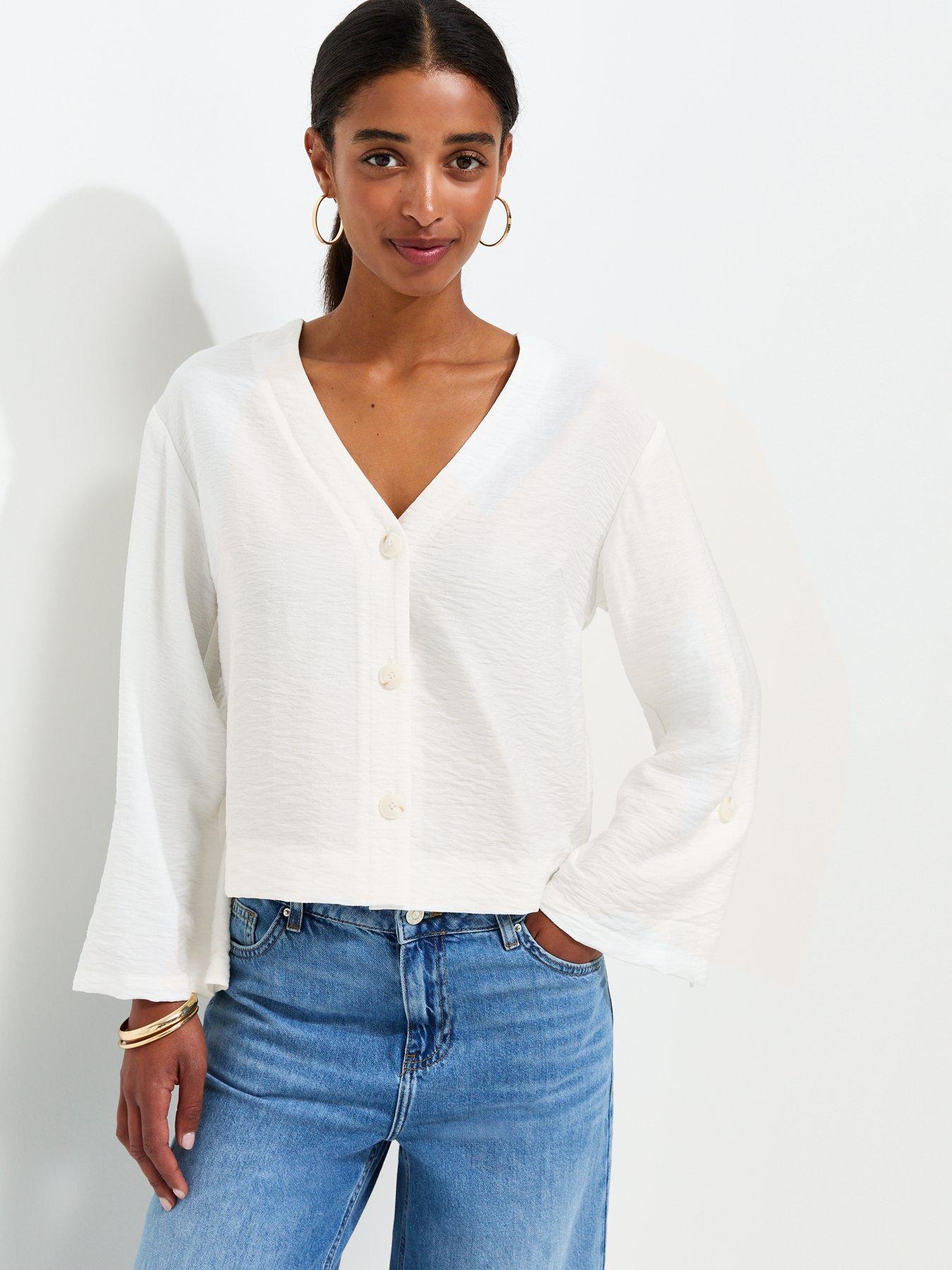 New Look Cream Crinkle Texture V-neck Shirt