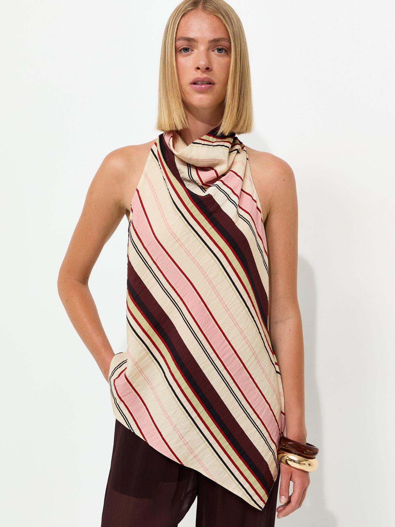 New Look Crinkle Texture Diagonal Stripe Cowl Neck Halter Co-Ord Top - Multi