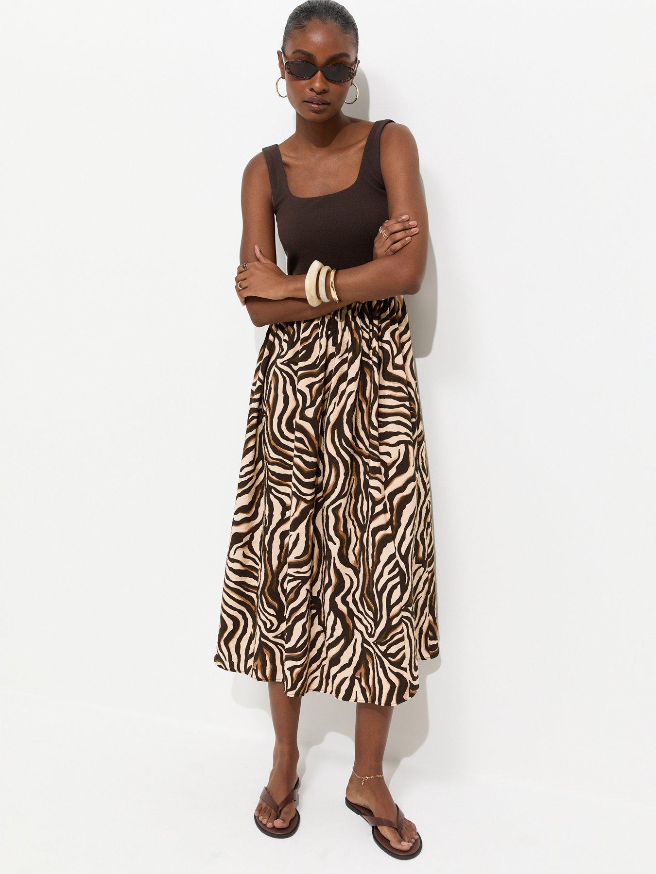 New Look 2 In 1 Zebra Hybrid Midi Dress - Brown