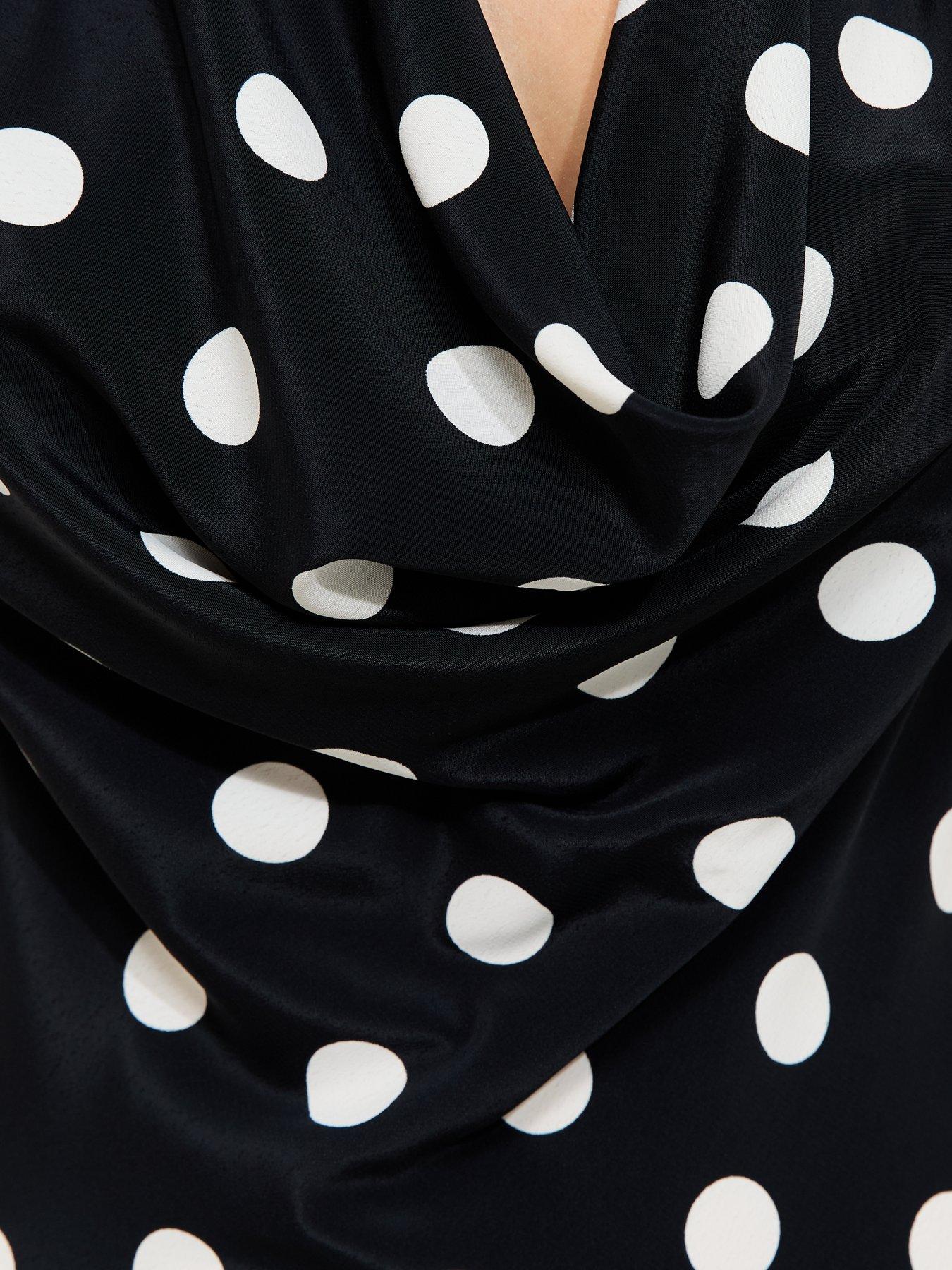 Image 5 of 5 of New Look Satin Polka Dot Cowl Halterneck Midi Dress - Black