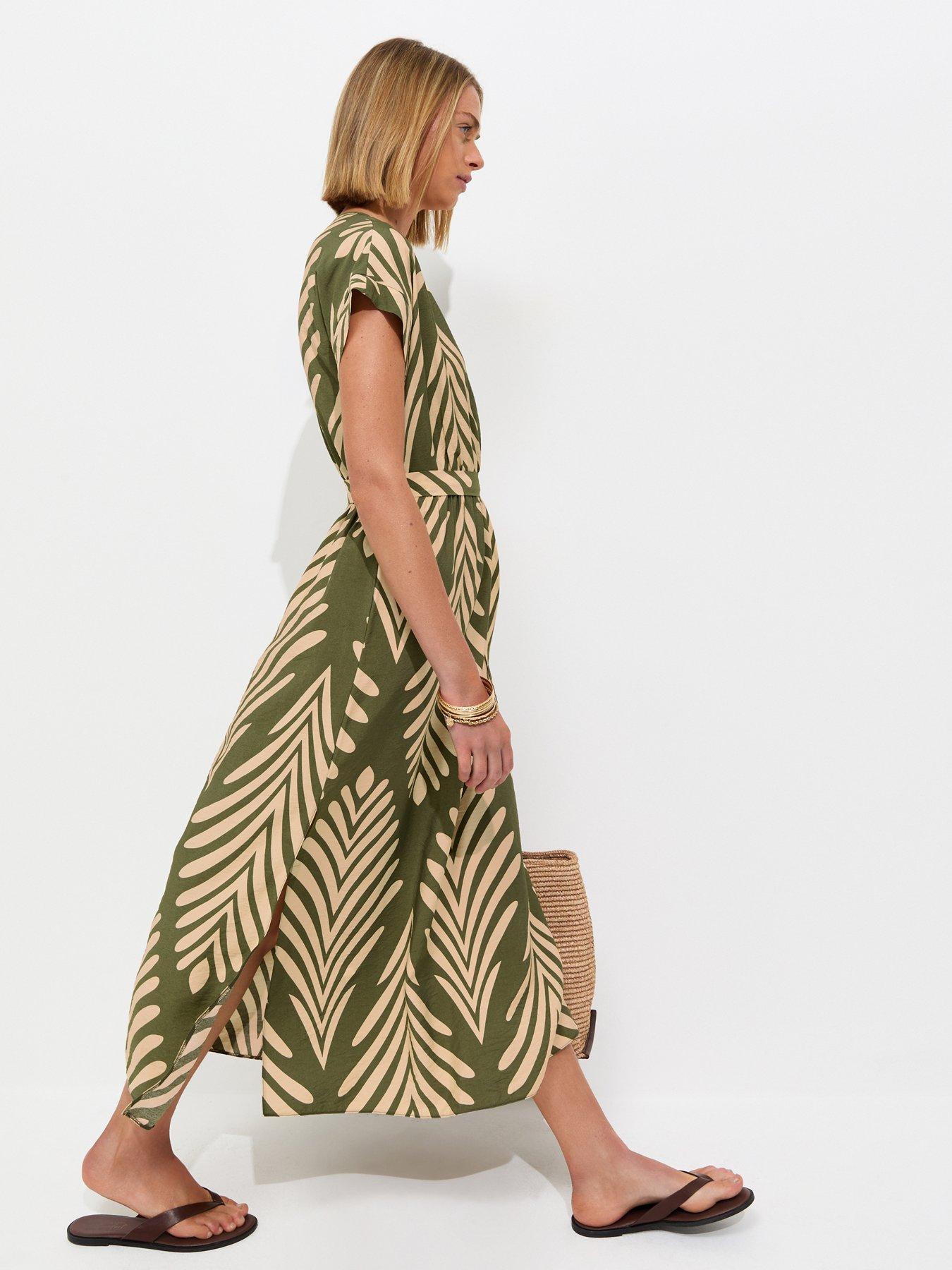 Image 3 of 5 of New Look Palm Pattern Wrap Midi Dress - Green