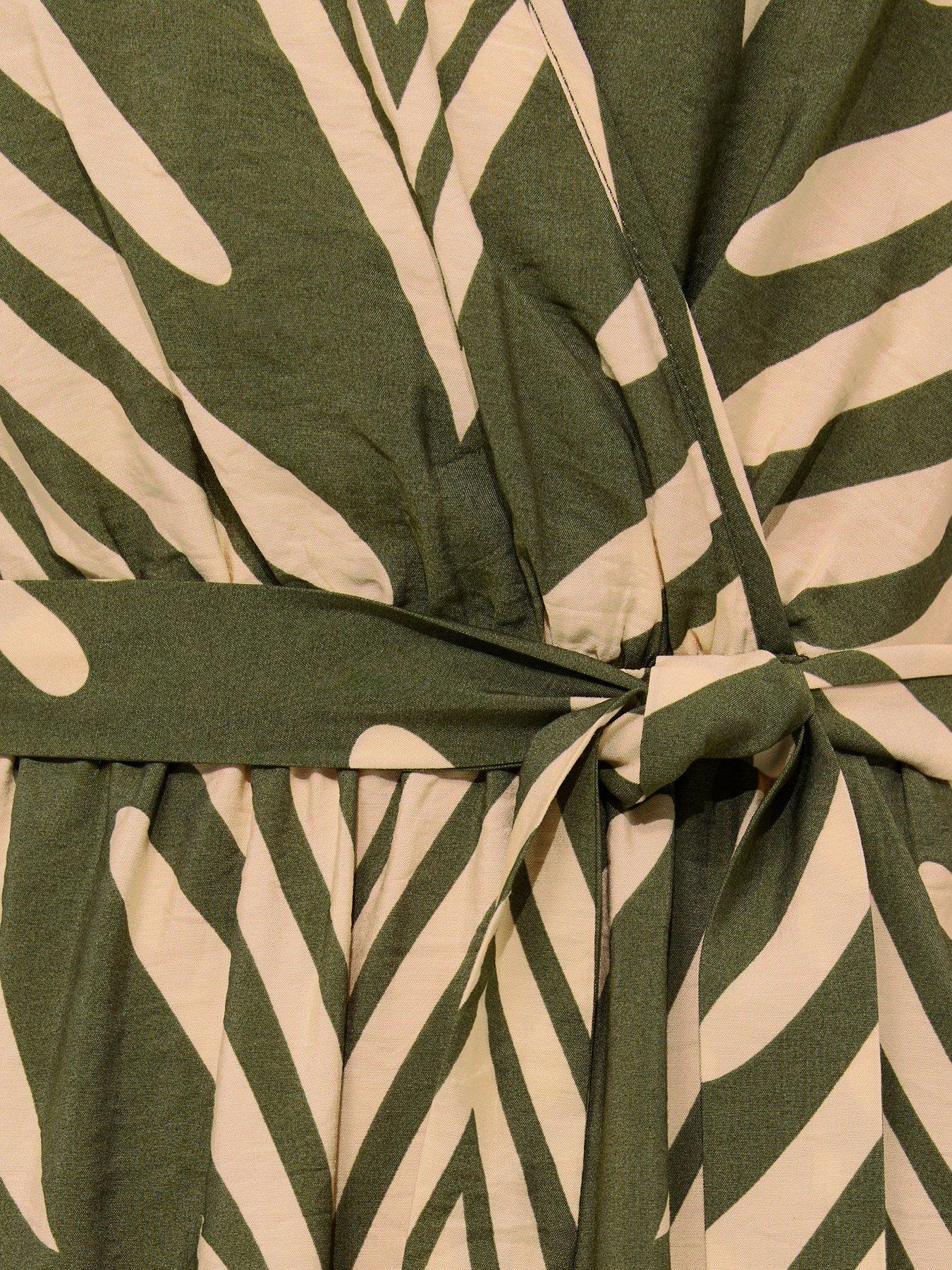 Image 5 of 5 of New Look Palm Pattern Wrap Midi Dress - Green