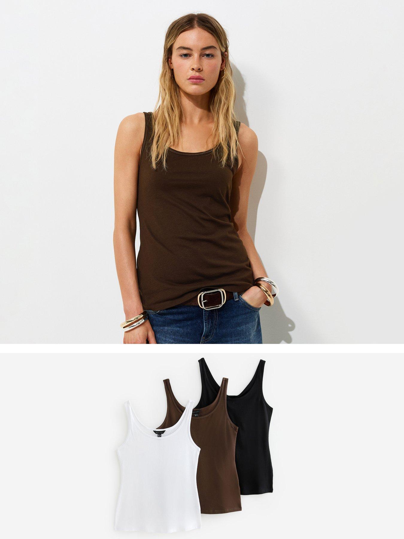 New Look Cotton 3 Pack Jersey Scoop Neck Vest Tops - Multi