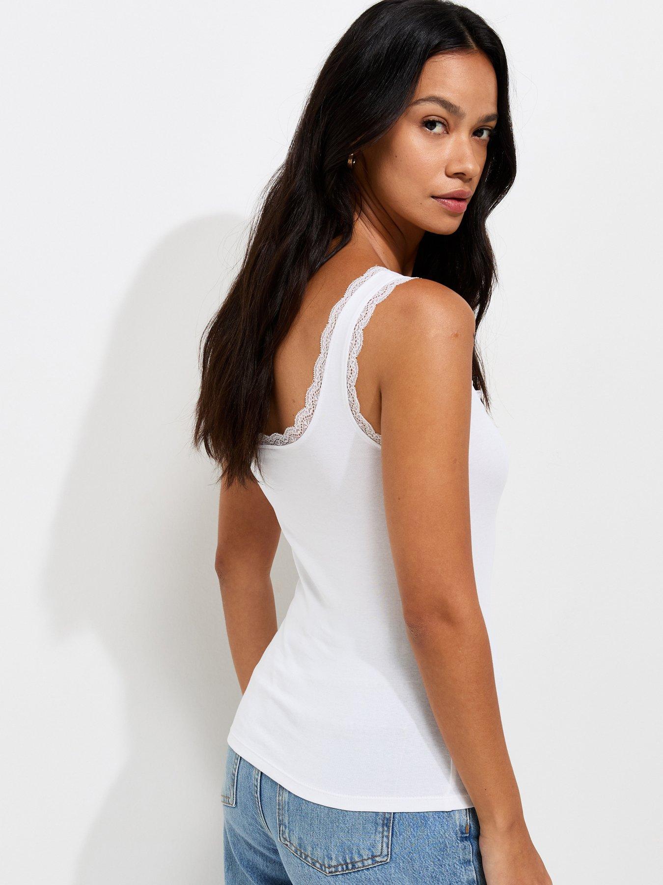 Image 2 of 5 of New Look Cotton Rich Lace Trim Square Neck Vest - White