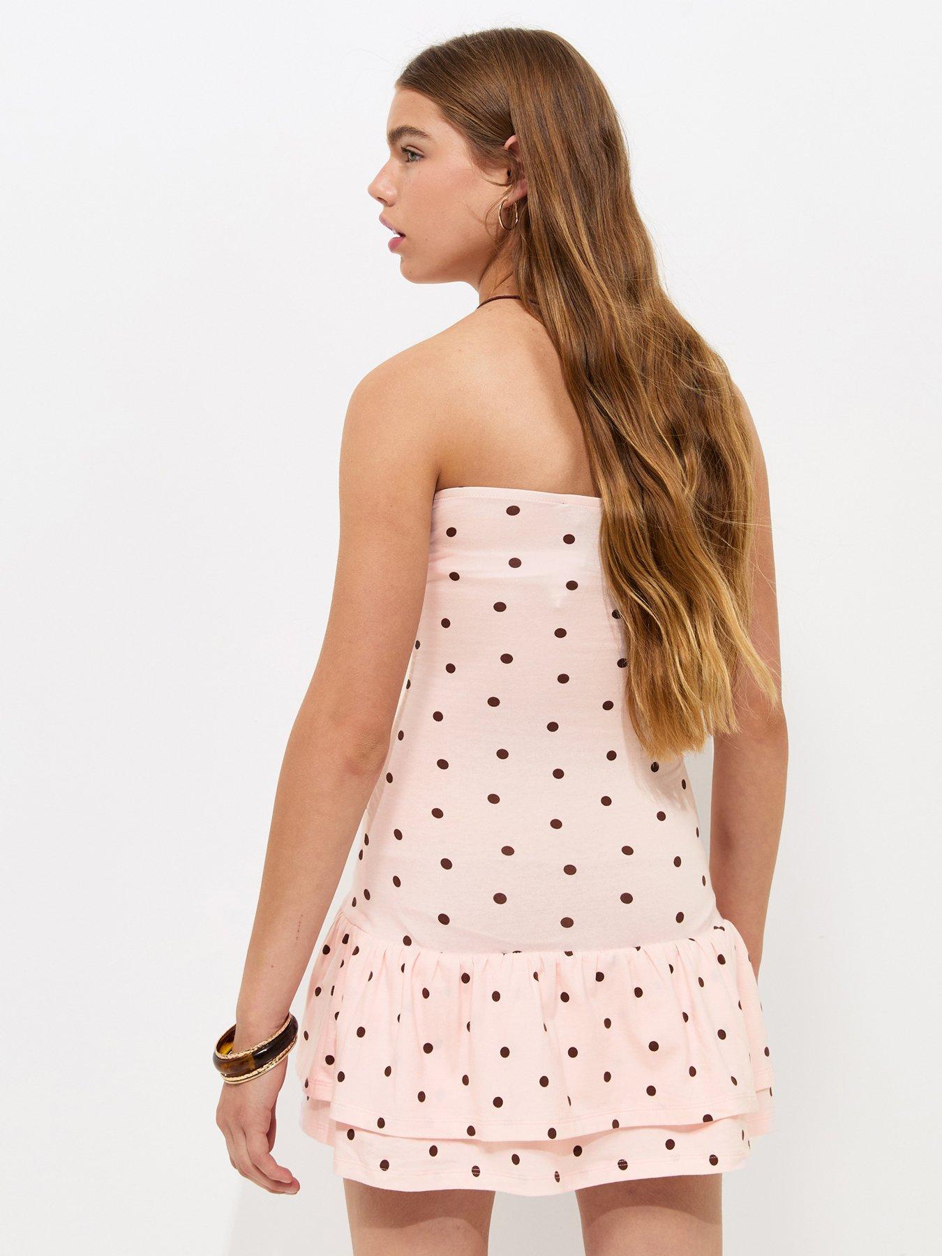Image 2 of 5 of New Look 915 Girls Polka Dot Bandeau Mini Dress - Pink