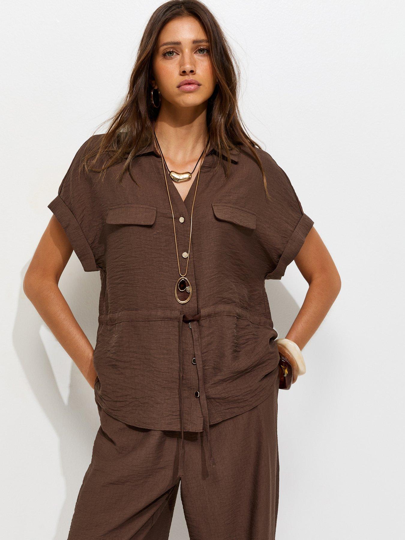 New Look Utility Tie Front Co-ord Shirt - Brown