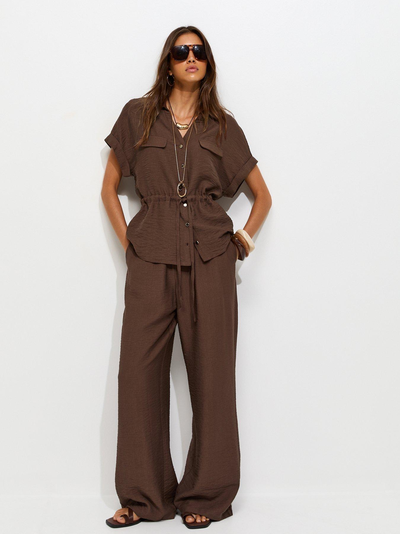 Image 3 of 6 of New Look Utility Tie Front Co-ord Shirt - Brown