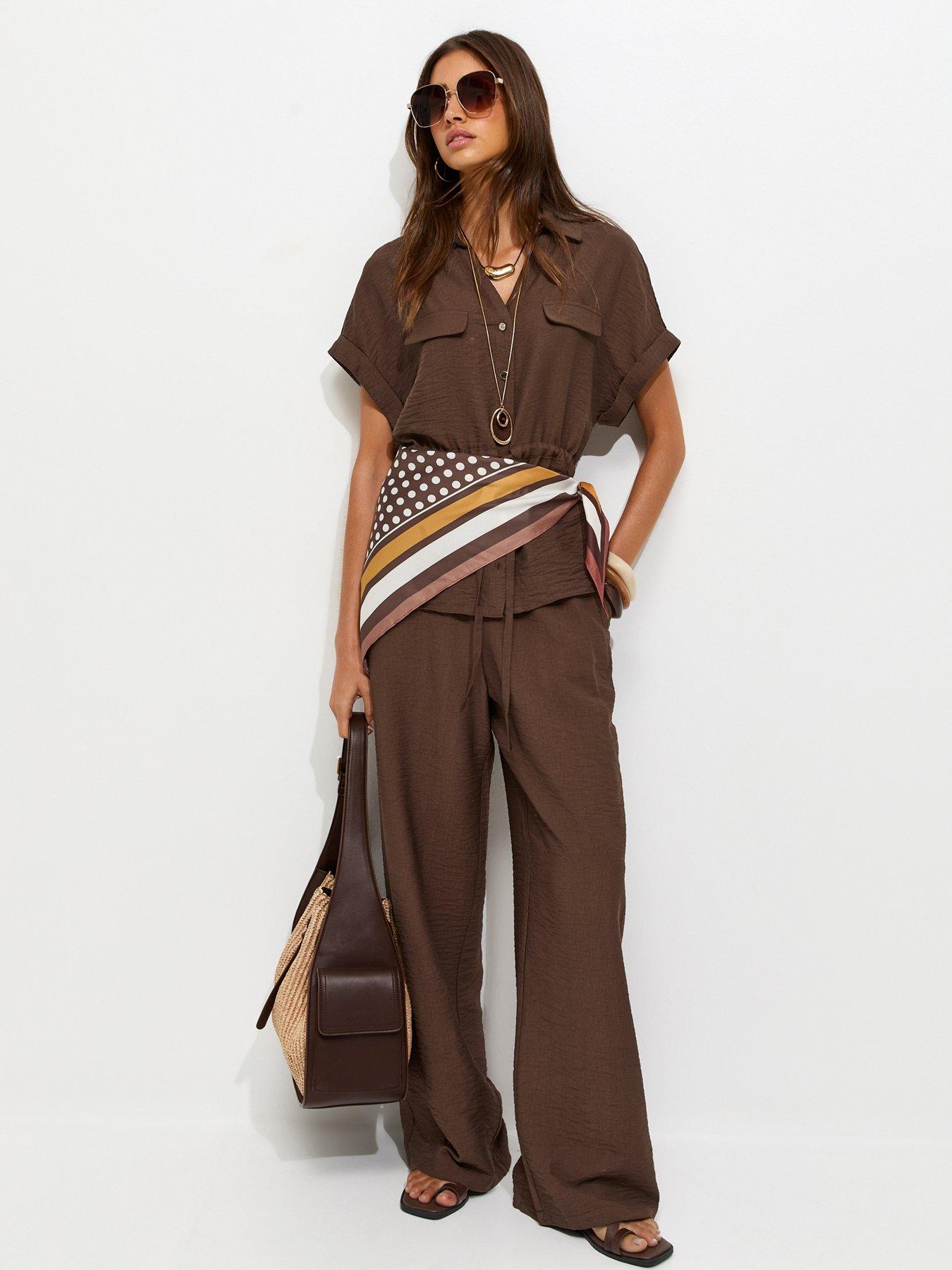 Image 4 of 6 of New Look Utility Tie Front Co-ord Shirt - Brown