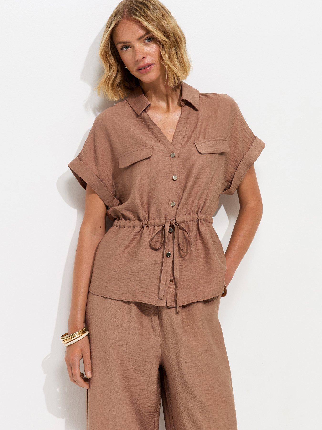 New Look Utility Tie Front Co-ord Shirt - Mink