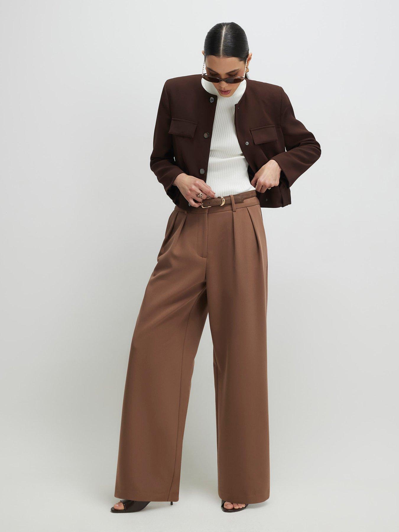 River Island Belted Wide Leg Trousers - Beige