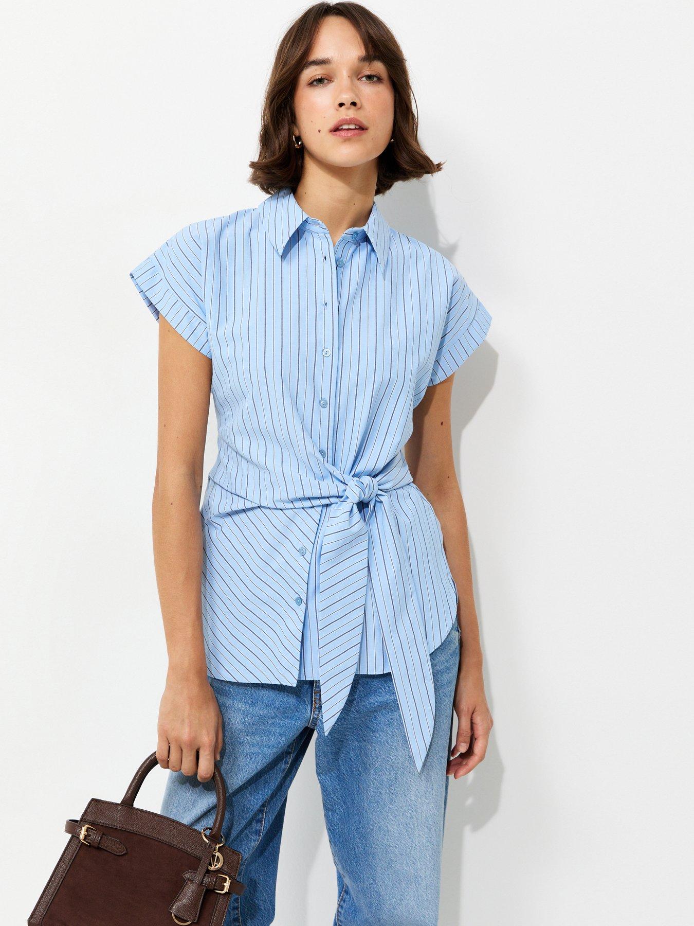 New Look Striped Tie Front Short Sleeve Shirt - Blue