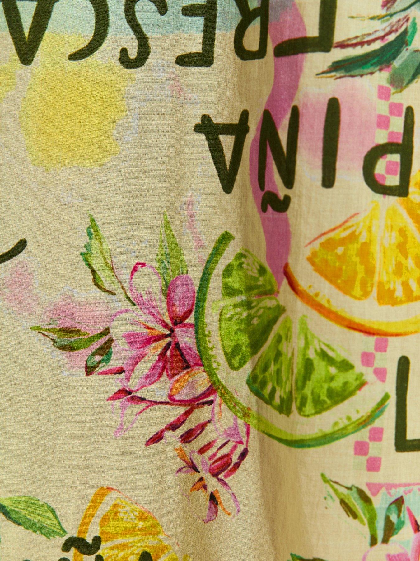 Image 5 of 5 of New Look Multicoloured Fruit Print Slit Hem Cotton Maxi Dress - Yellow