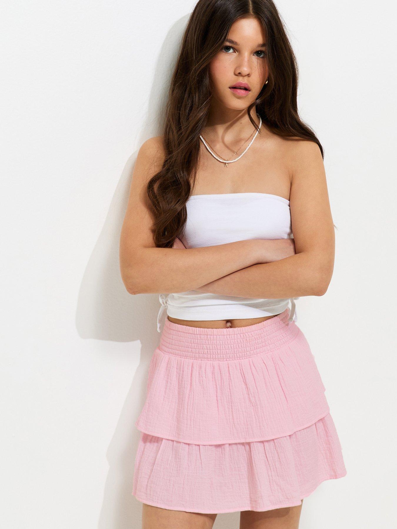 Image 4 of 5 of New Look 915 Girls Cotton Shirred Tiered Skirt - Light Pink