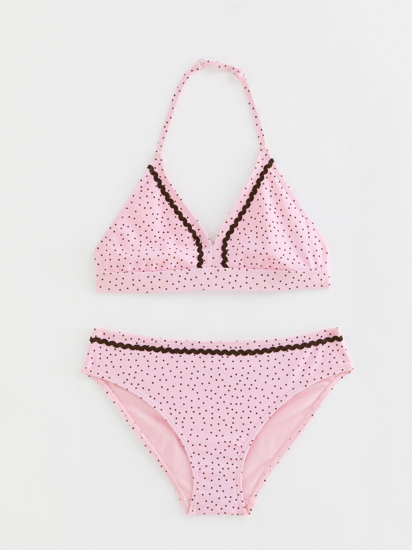 New Look 915 Polka Dot Triangle Bikini Top and Bottoms Set - Light Pink