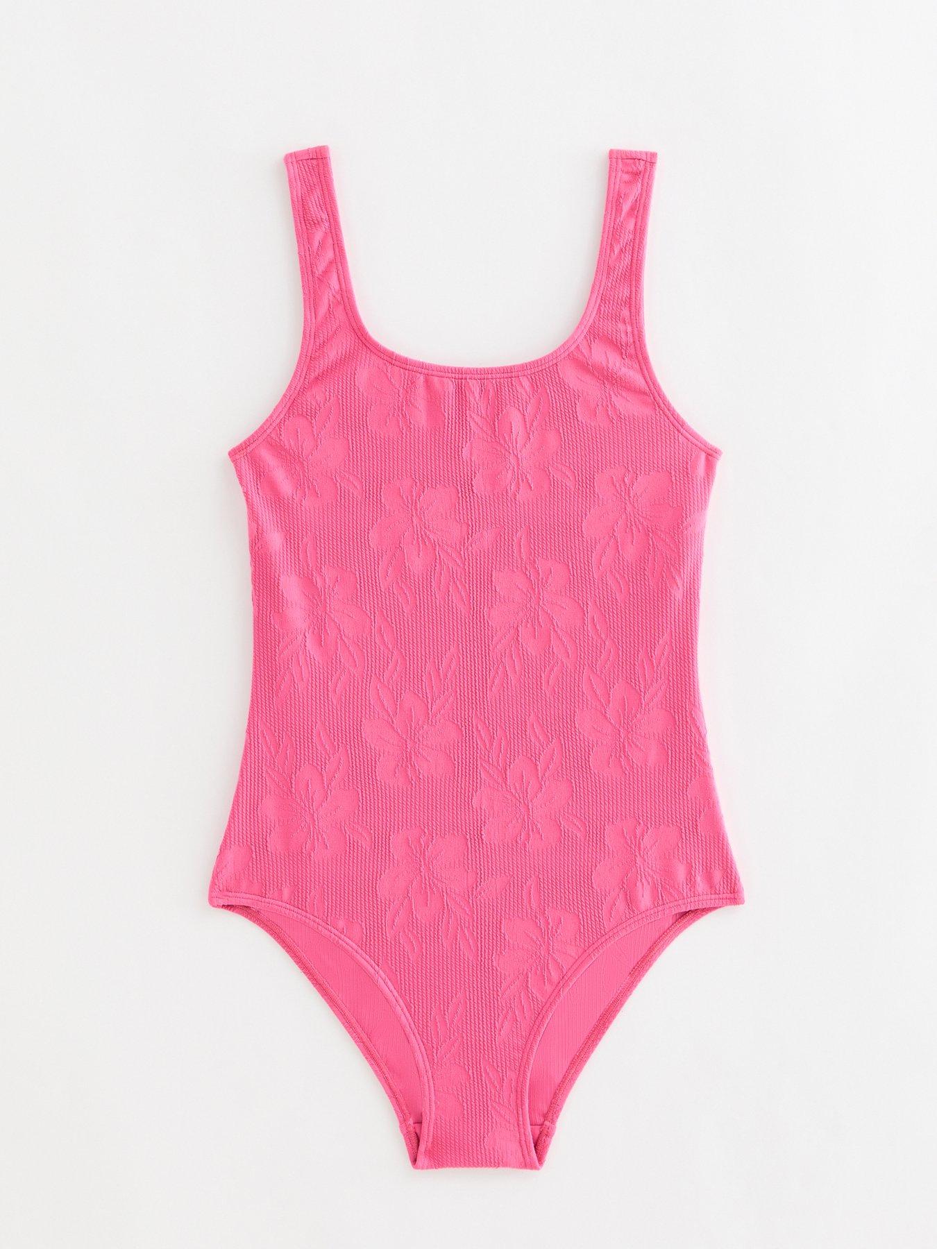 New Look 915 Girls Hibiscus Jacquard Swimsuit - Pink