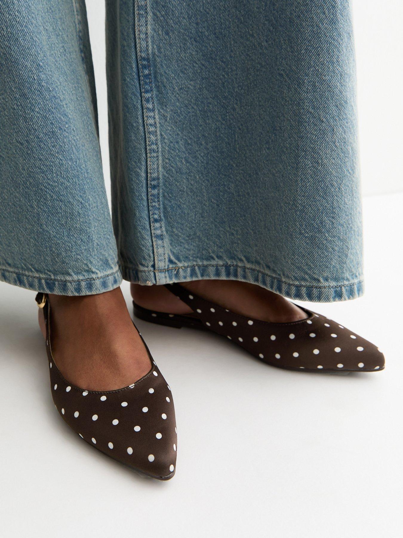 New Look Satin Polka Dot Sling Back Pumps - Brown