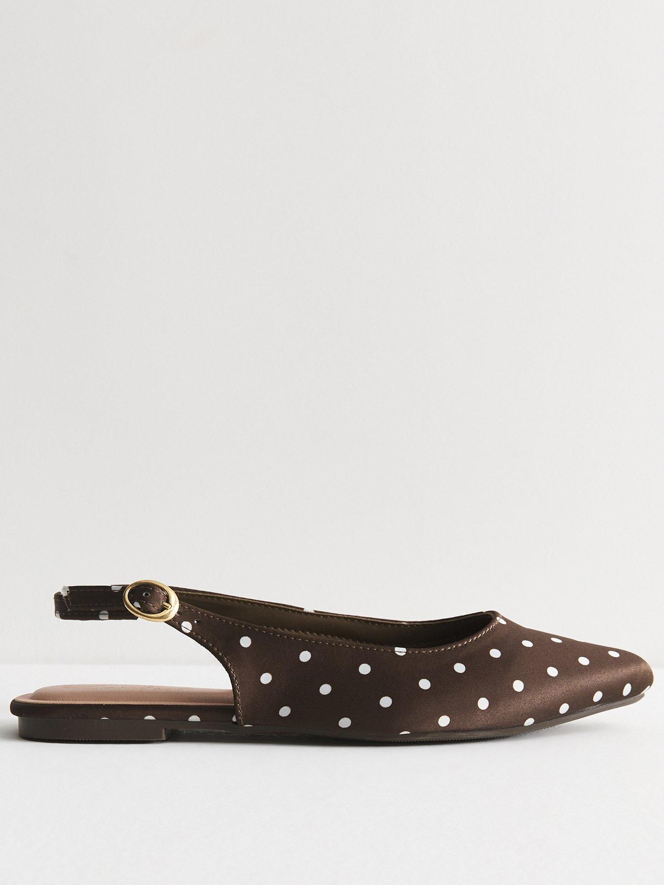 Image 2 of 5 of New Look Satin Polka Dot Sling Back Pumps - Brown