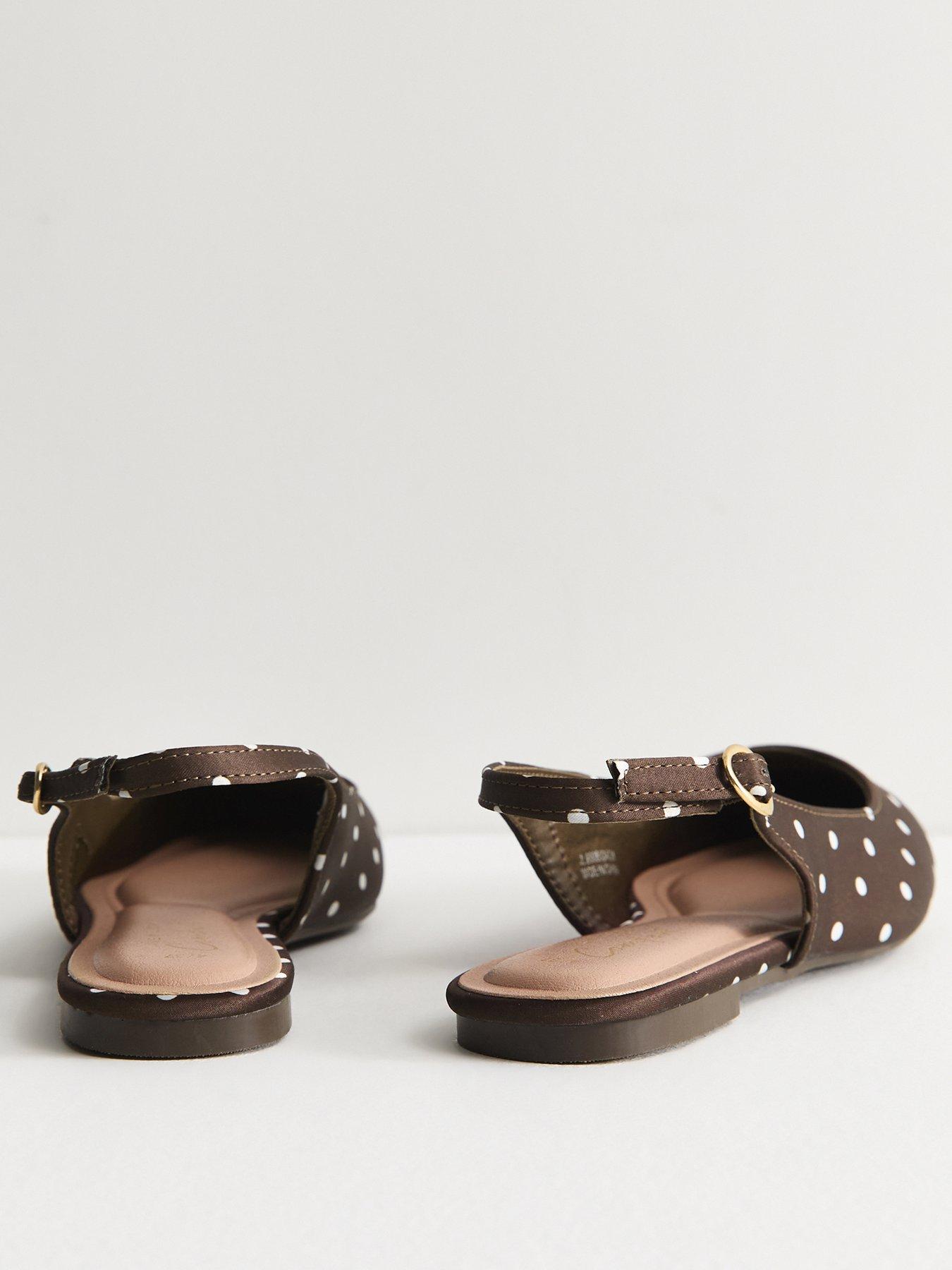 Image 3 of 5 of New Look Satin Polka Dot Sling Back Pumps - Brown