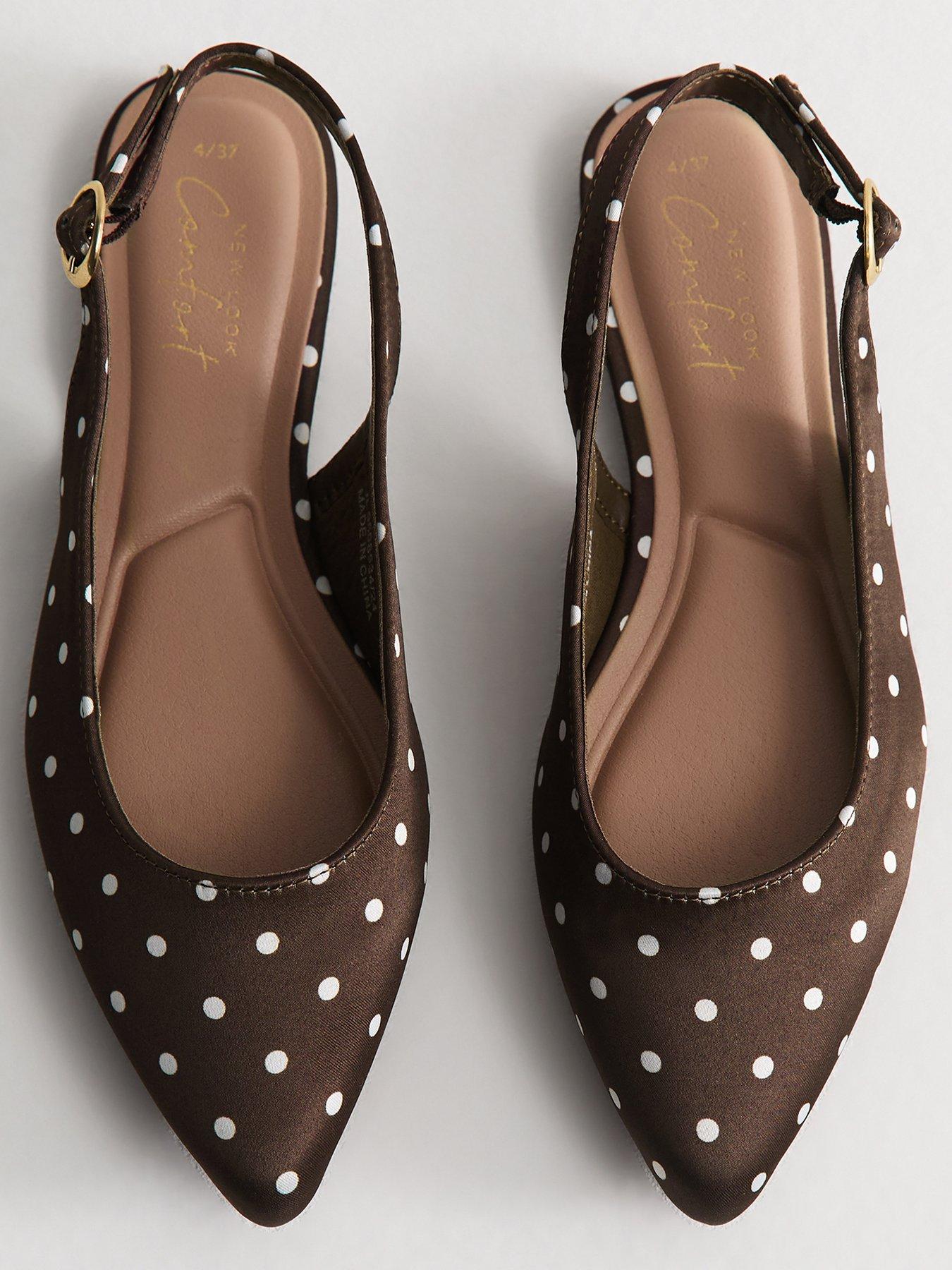 Image 4 of 5 of New Look Satin Polka Dot Sling Back Pumps - Brown