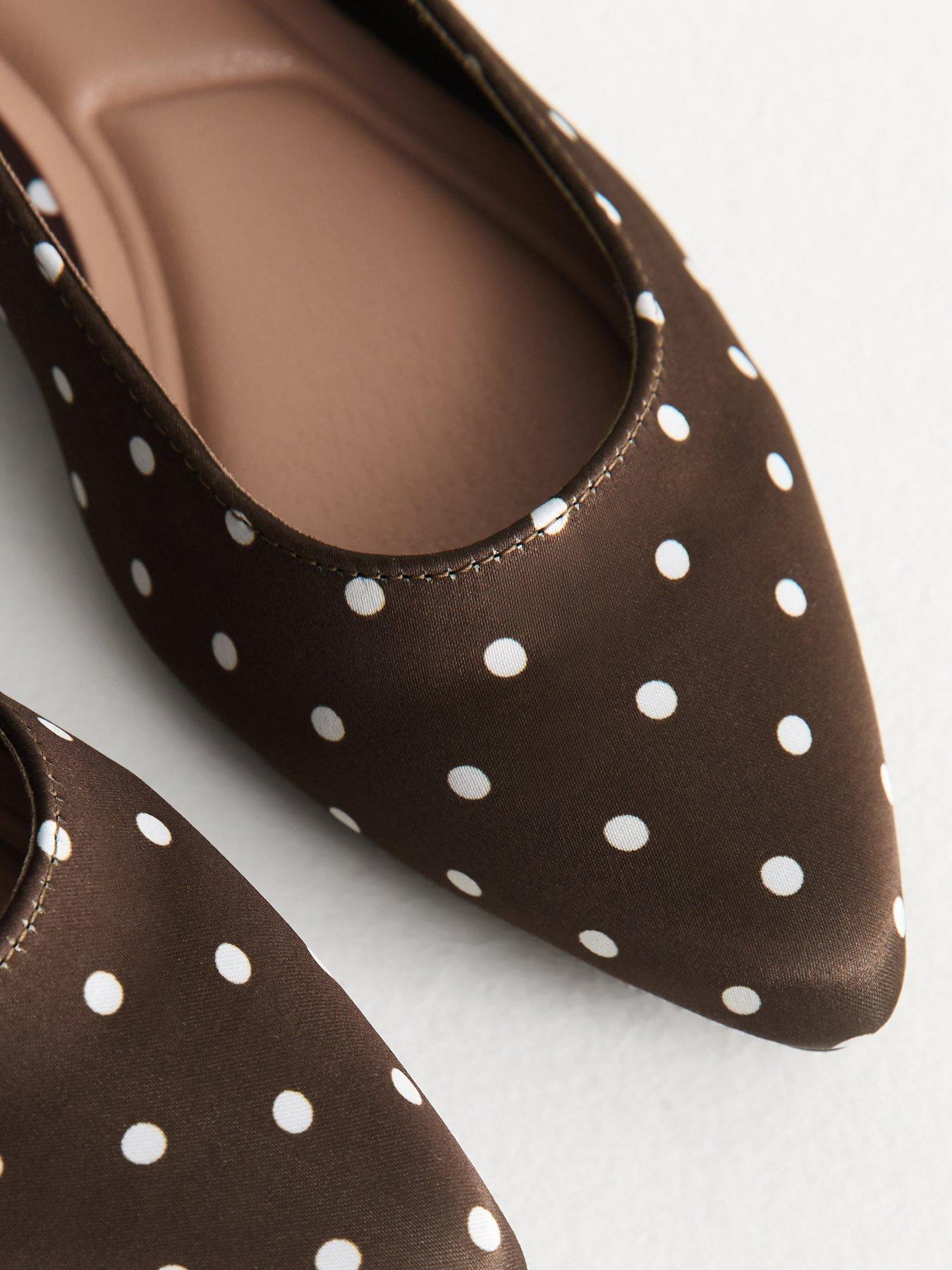 Image 5 of 5 of New Look Satin Polka Dot Sling Back Pumps - Brown