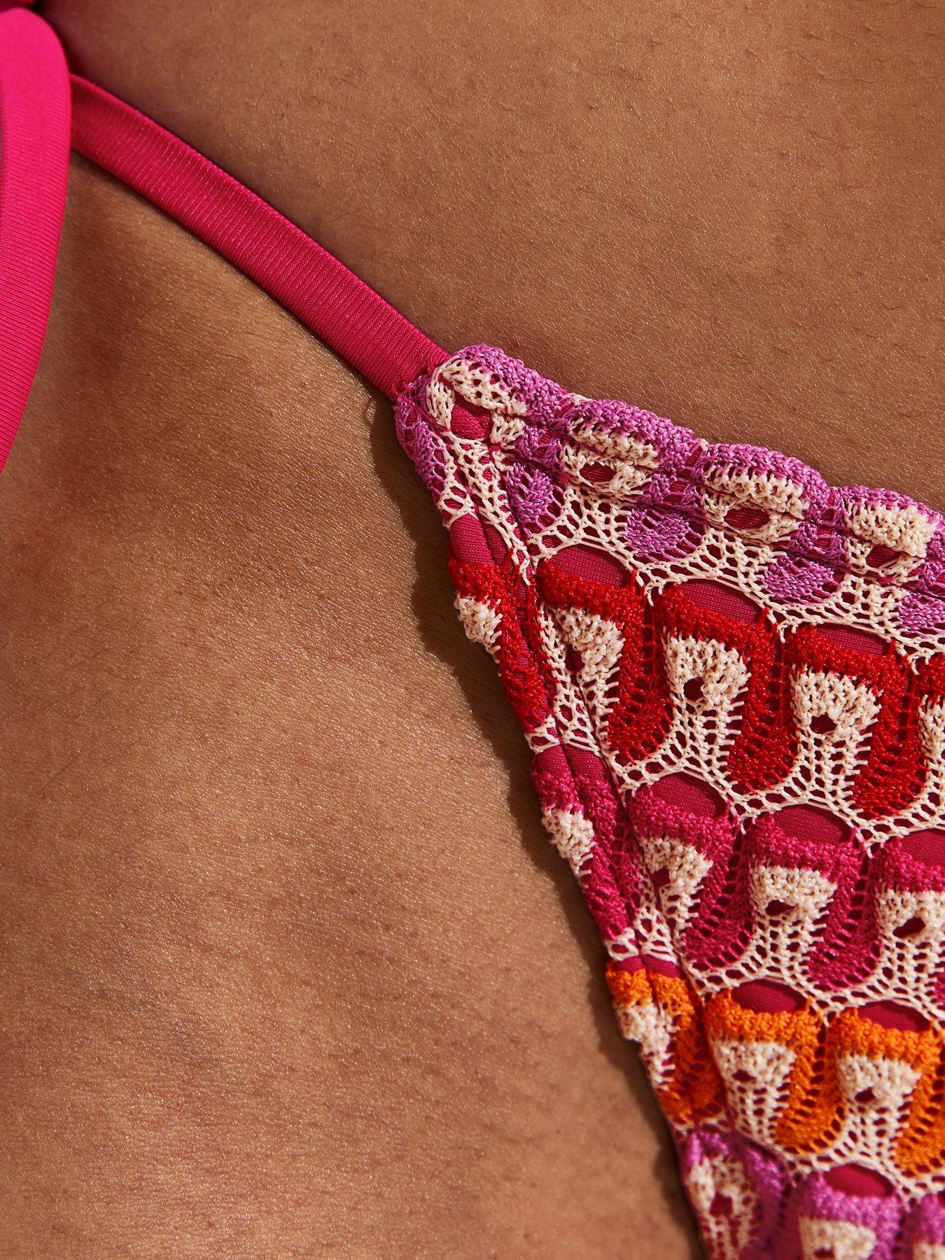 Image 5 of 6 of New Look Crochet Side Tie Co-ord Bikini Bottoms - Bright Pink