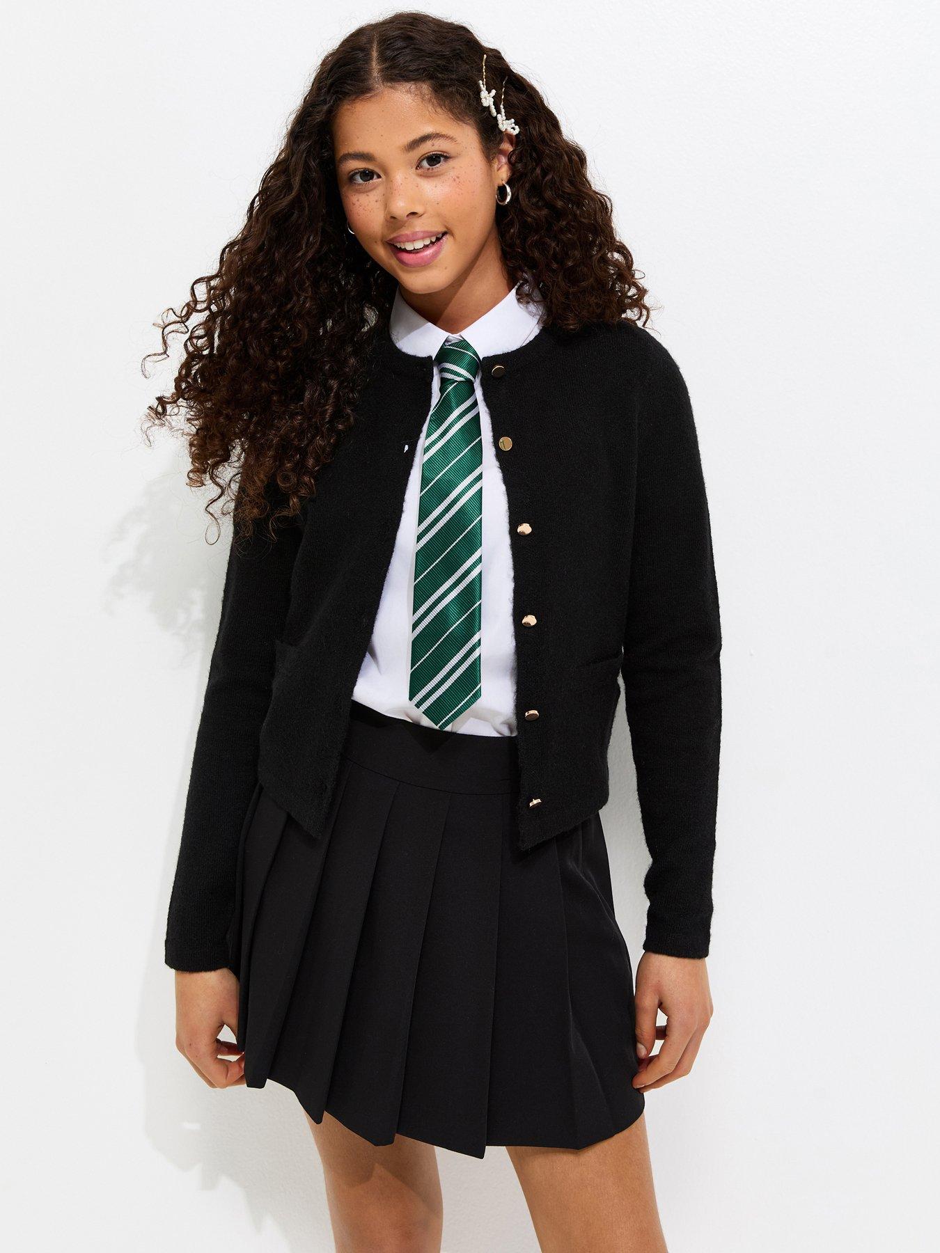 Image 1 of 5 of New Look 915 Girls Gold-Tone Button School Cardigan - Black