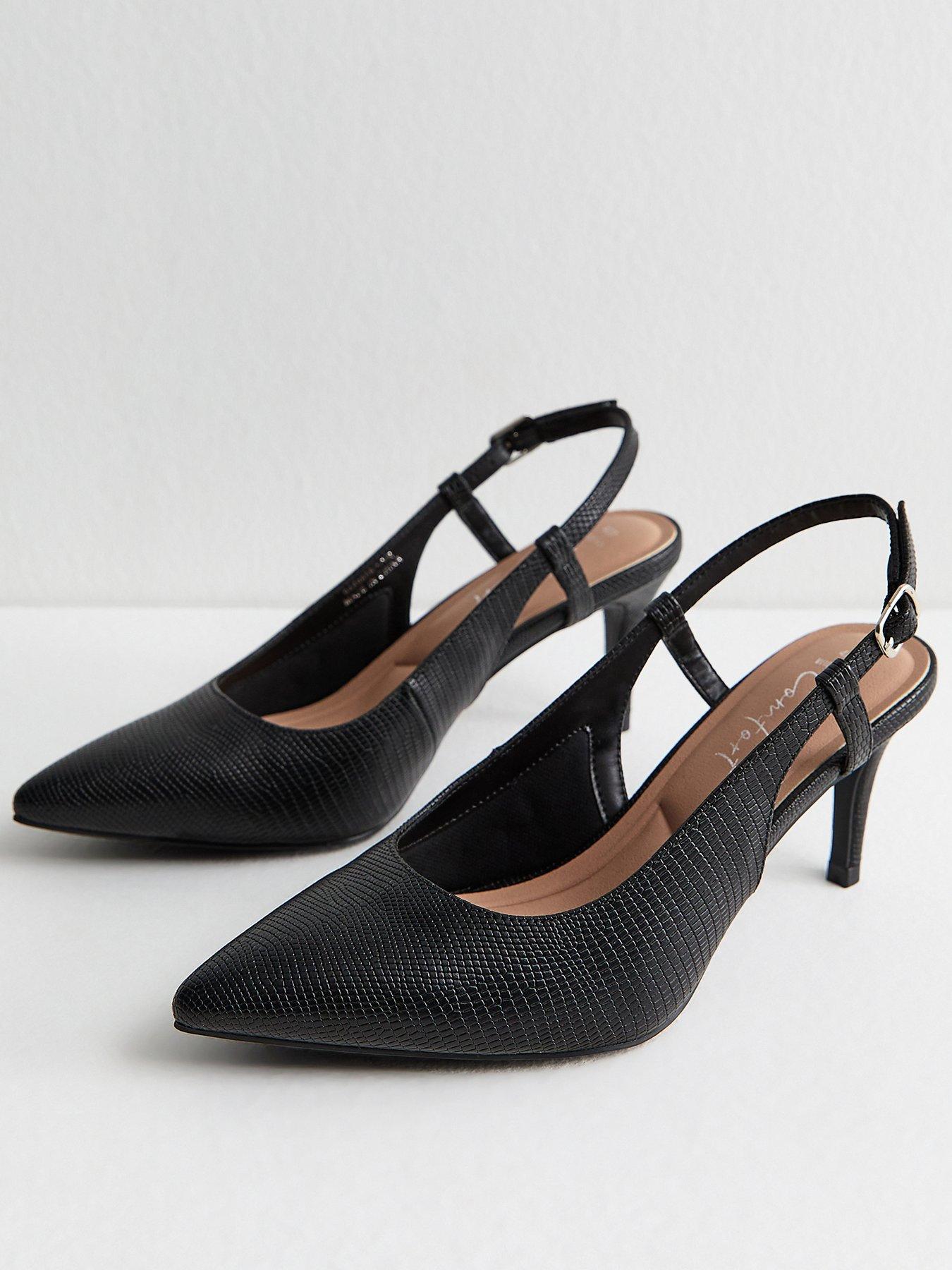 Image 1 of 5 of New Look Womens Wide Pointed Toe Buckle Slingback Court Shoes - Black