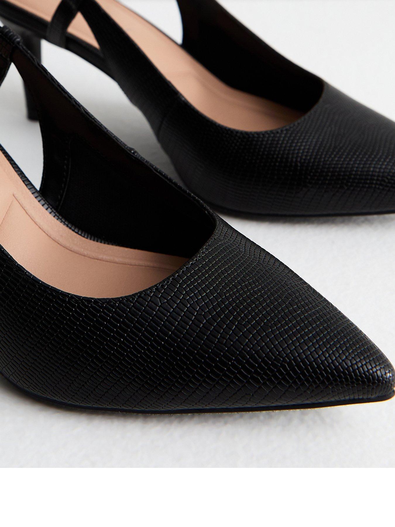 Image 2 of 5 of New Look Womens Wide Pointed Toe Buckle Slingback Court Shoes - Black