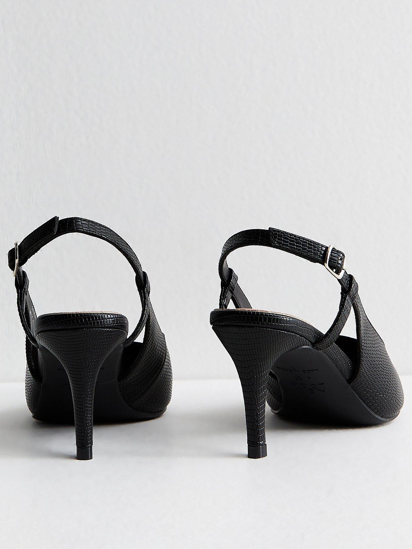 Image 3 of 5 of New Look Womens Wide Pointed Toe Buckle Slingback Court Shoes - Black