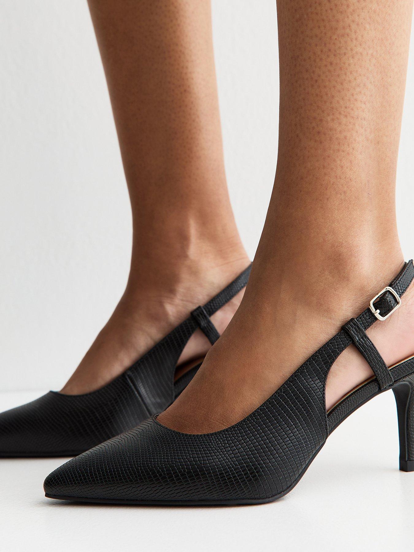 Image 4 of 5 of New Look Womens Wide Pointed Toe Buckle Slingback Court Shoes - Black