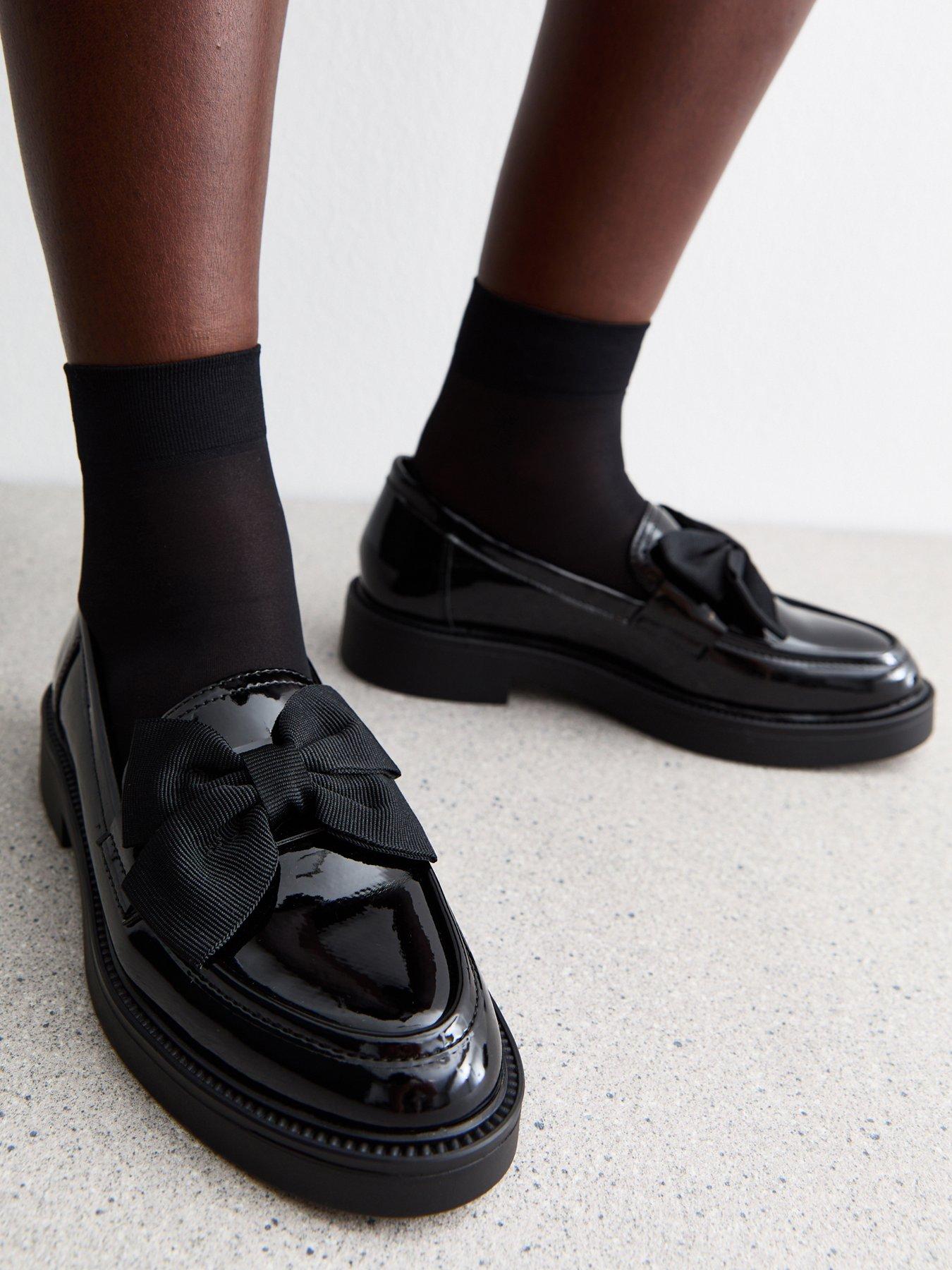 New Look Patent Bow School Shoe Loafers - Black
